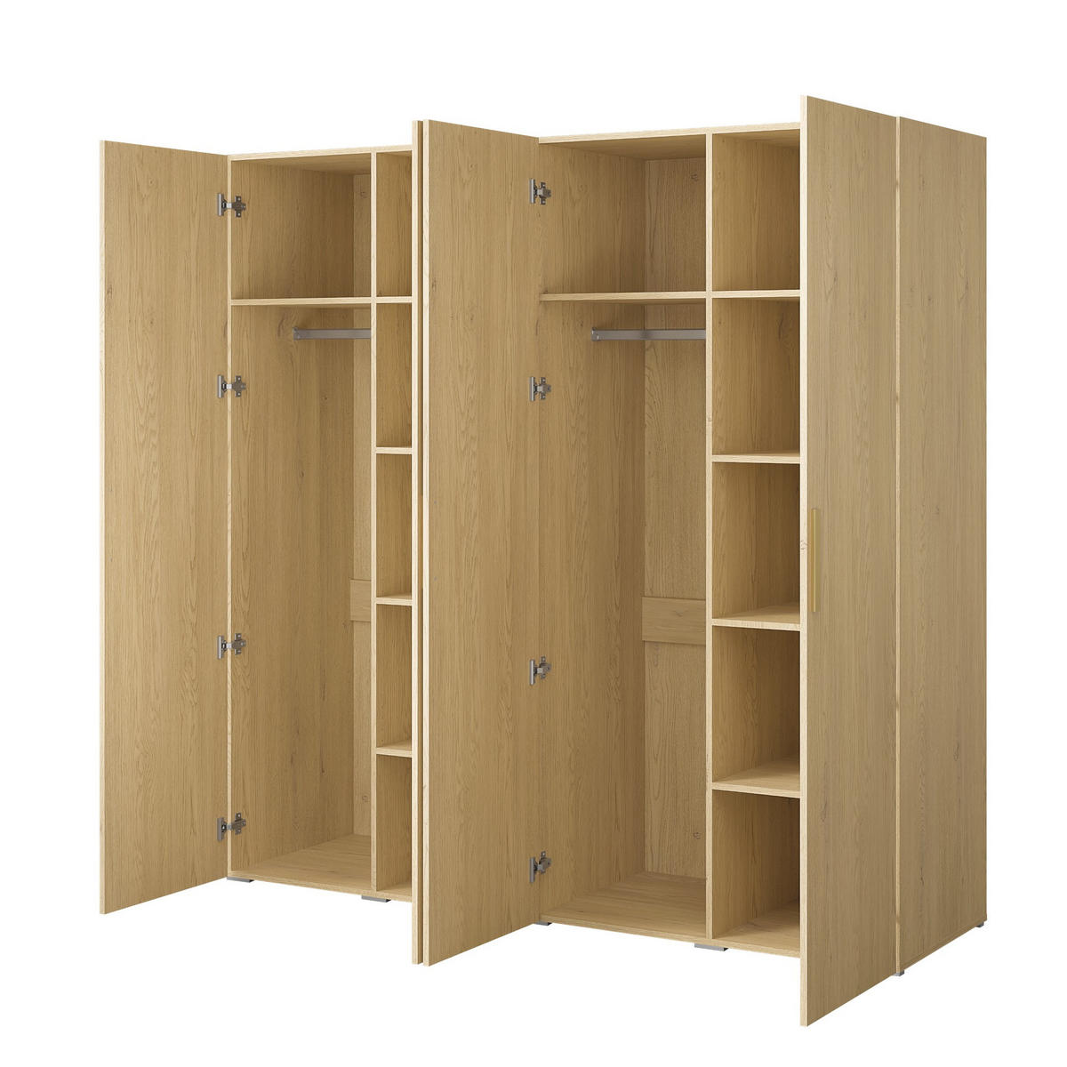 DREHTÜRENSCHRANK Napoli 4D 200 Eiche Cremona (schwarzer oder goldener Griff) - Eichefarben/Silberfarben, Holzwerkstoff/Kunststoff (200/35/60cm) - mzm24