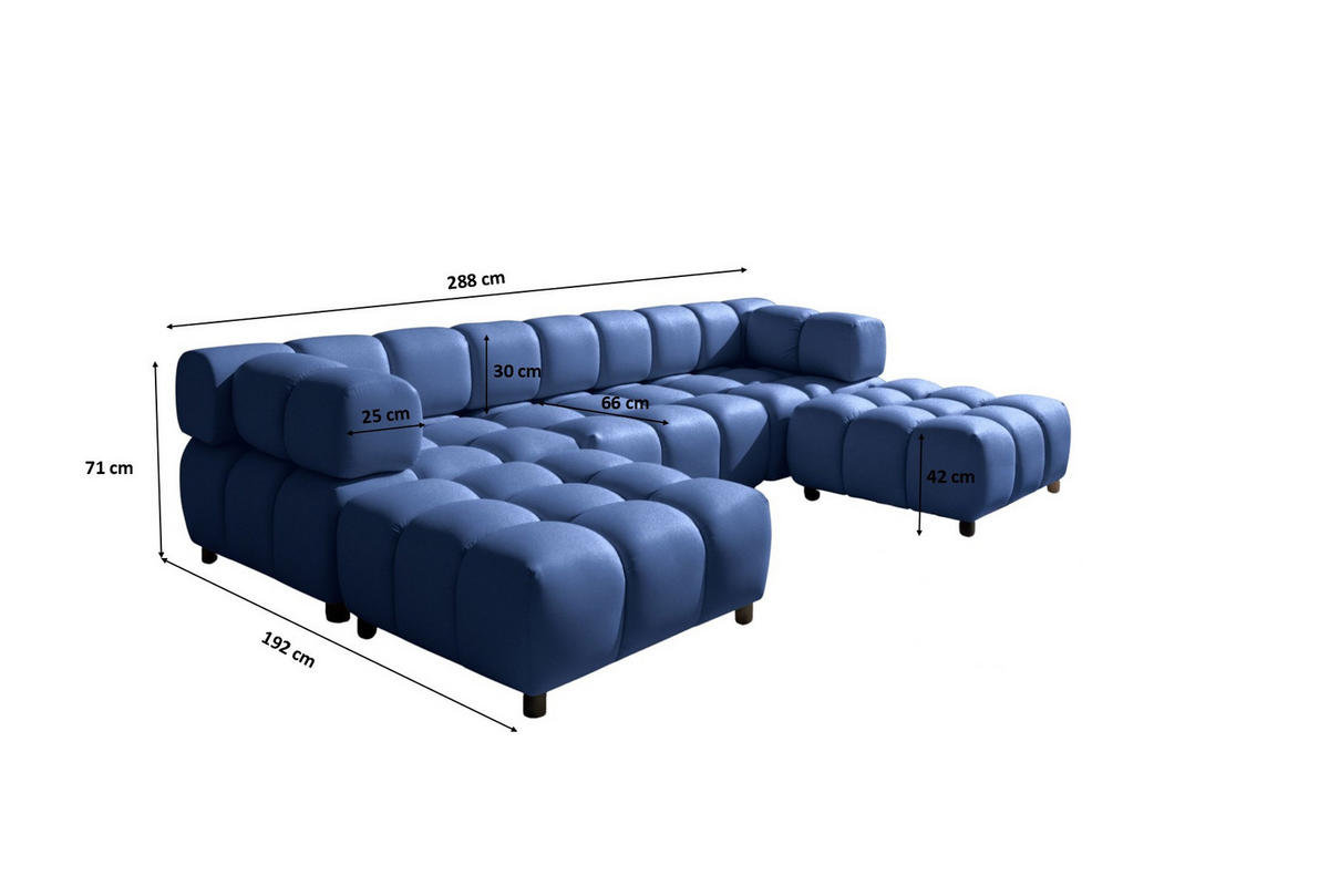 ECKSOFA U-Form Bolla, stoff Bluvel, Tintenblau - Blau, Holz (288/192cm) - Kaiser Möbel