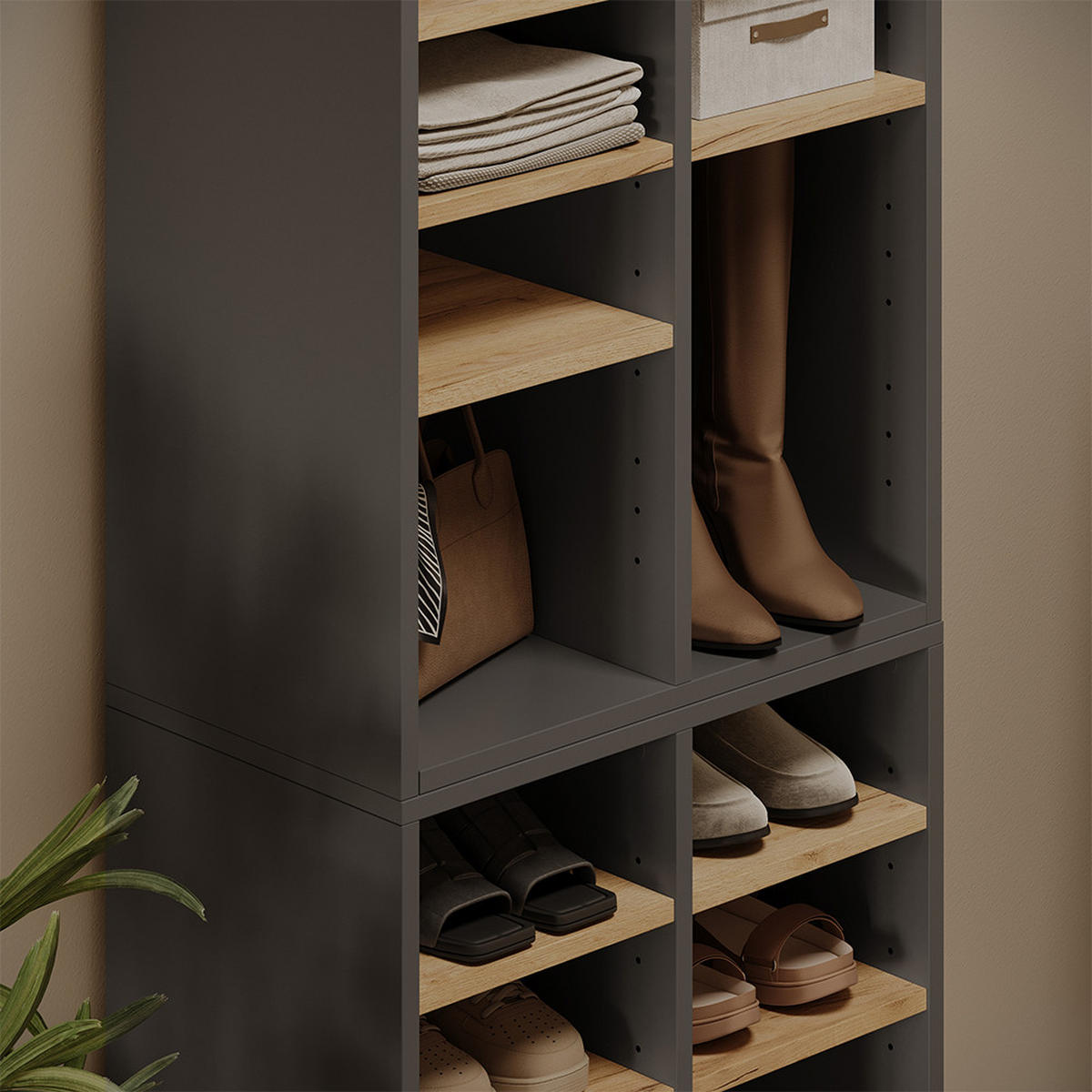 SCHUHSCHRANK-SET Lysander, Anthrazit/Goldkraft Eiche, 53 x 65.5 cm 2 Teile - Honigeiche/Anthrazit, Holzwerkstoff (53/65.5/32.1cm) - Vicco