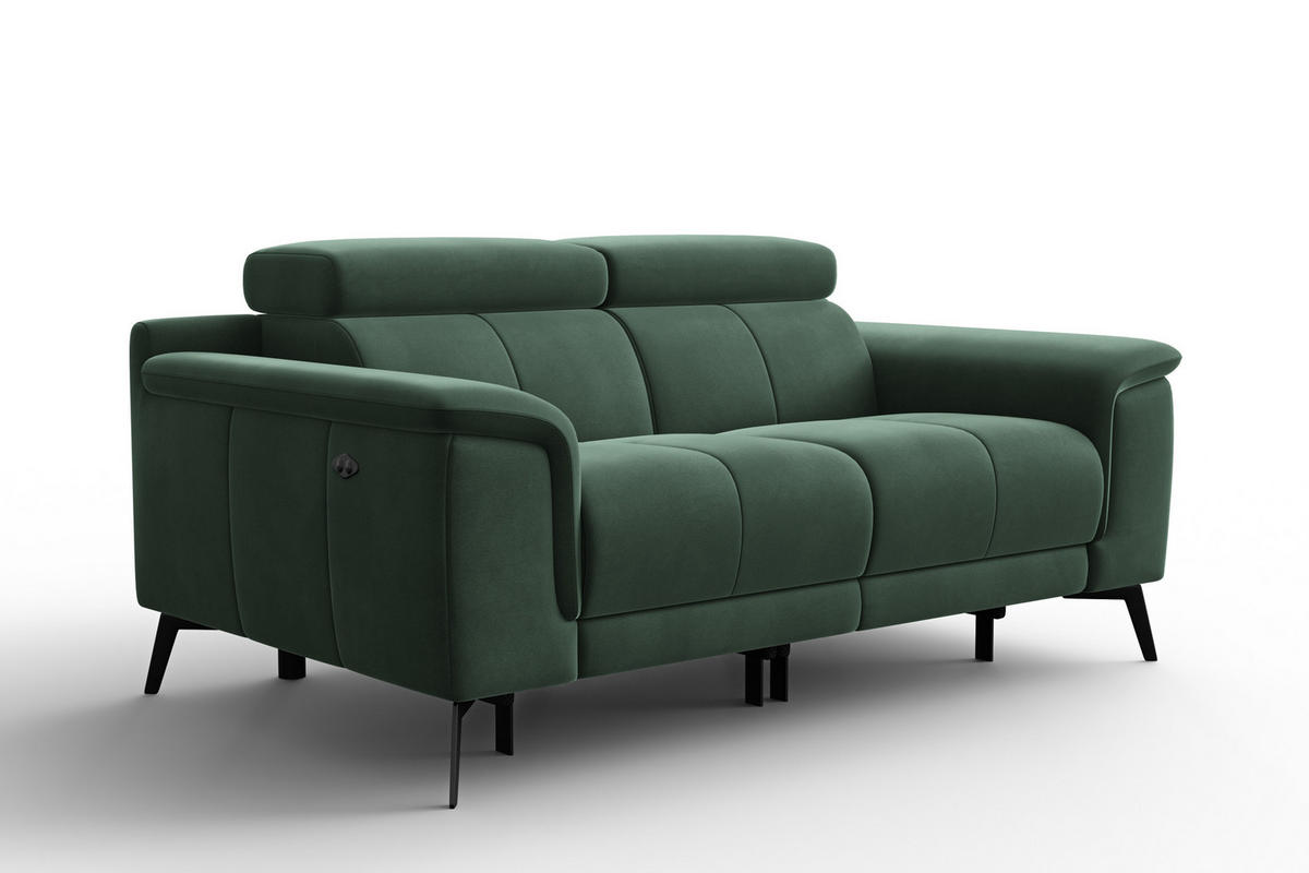 SOFA RELAX FIERO 2-Sitzer, Grüner Veloursstoff - Schwarz/Grün, Holz/Textil (170/82/103cm) - Courtois Laville