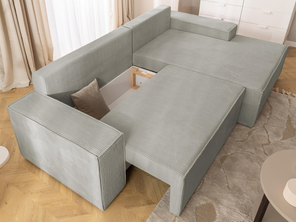 ECKSOFA Rivio mit Schlaffunktion und Bettkasten, Cordstoff Taupe - Taupe/Schwarz, Holz/Kunststoff (262/149cm) - S-Style