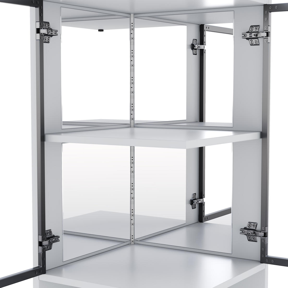 VITRINE 205cm LED Glas Doppel Türen verspiegelte Rückwand modern - Weiß, Holzwerkstoff (44/205/42cm) - FLIEKS