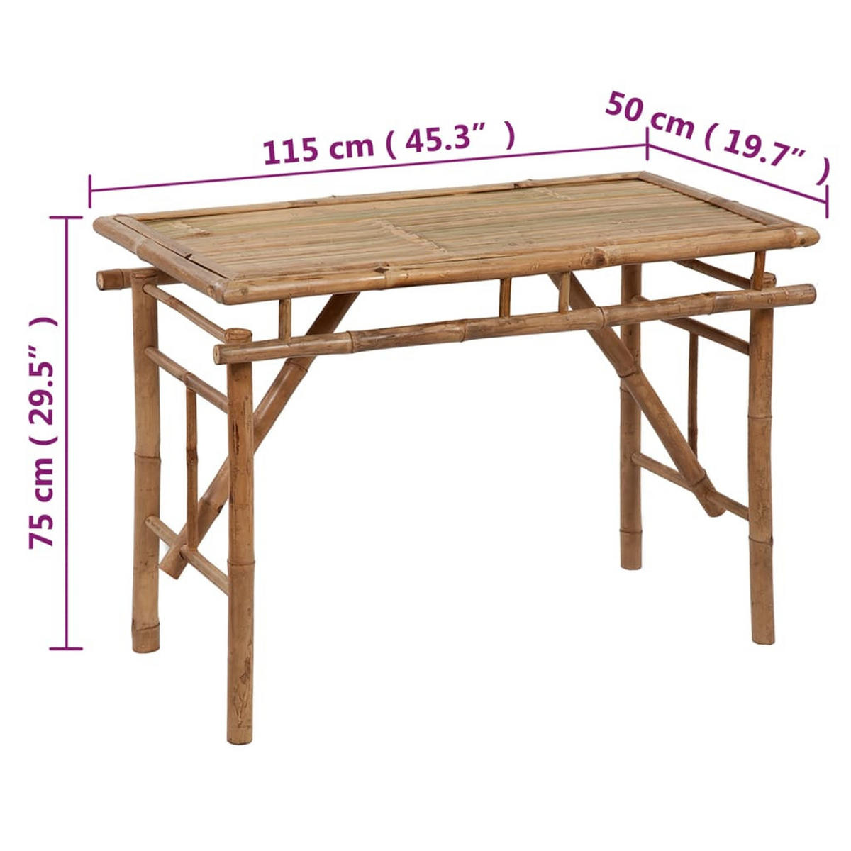 GARTENTISCH Klappbar 115/50/75 Cm Bambus - Braun, Naturmaterialen (115/50/75cm) - vidaXL