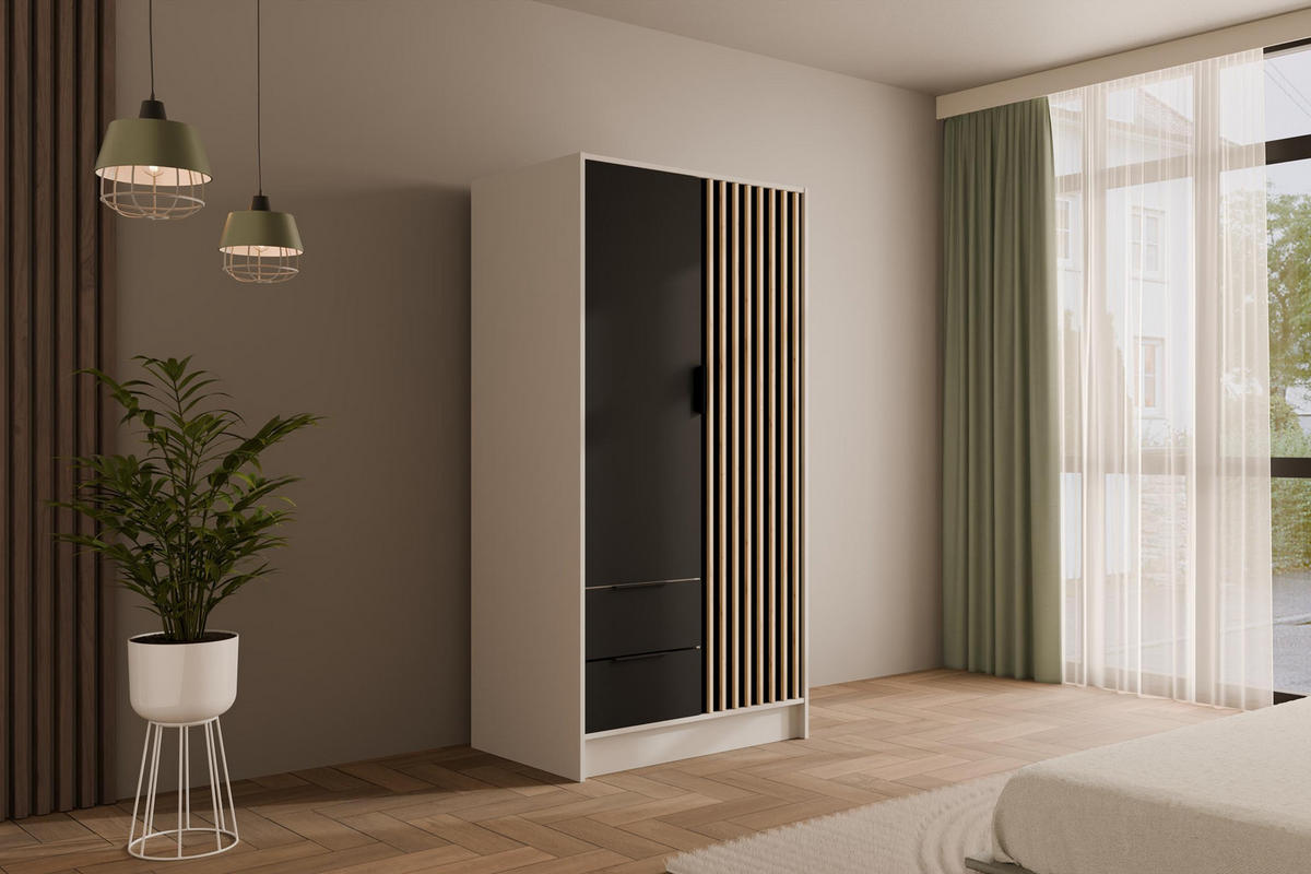 KLEIDERSCHRANK NELIA - 120 cm - Schwarz/Weiß, Holzwerkstoff (102/200/51cm) - ALTDECOR