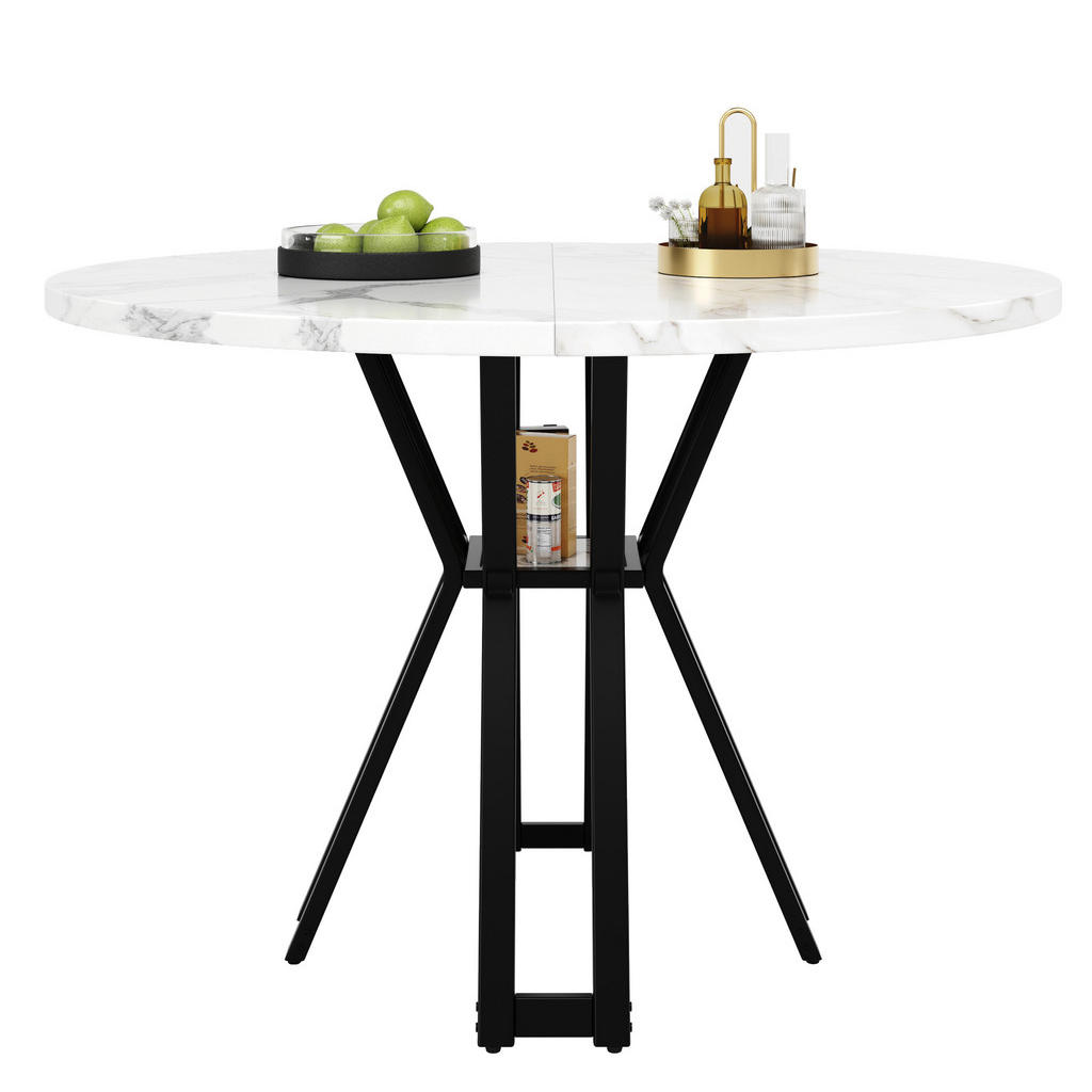 OKWISH JÍDELNÍ stůl 100/100/76 cm černý z MDF a kovu s mramorovým dekorem a nastavitelnými nožkami