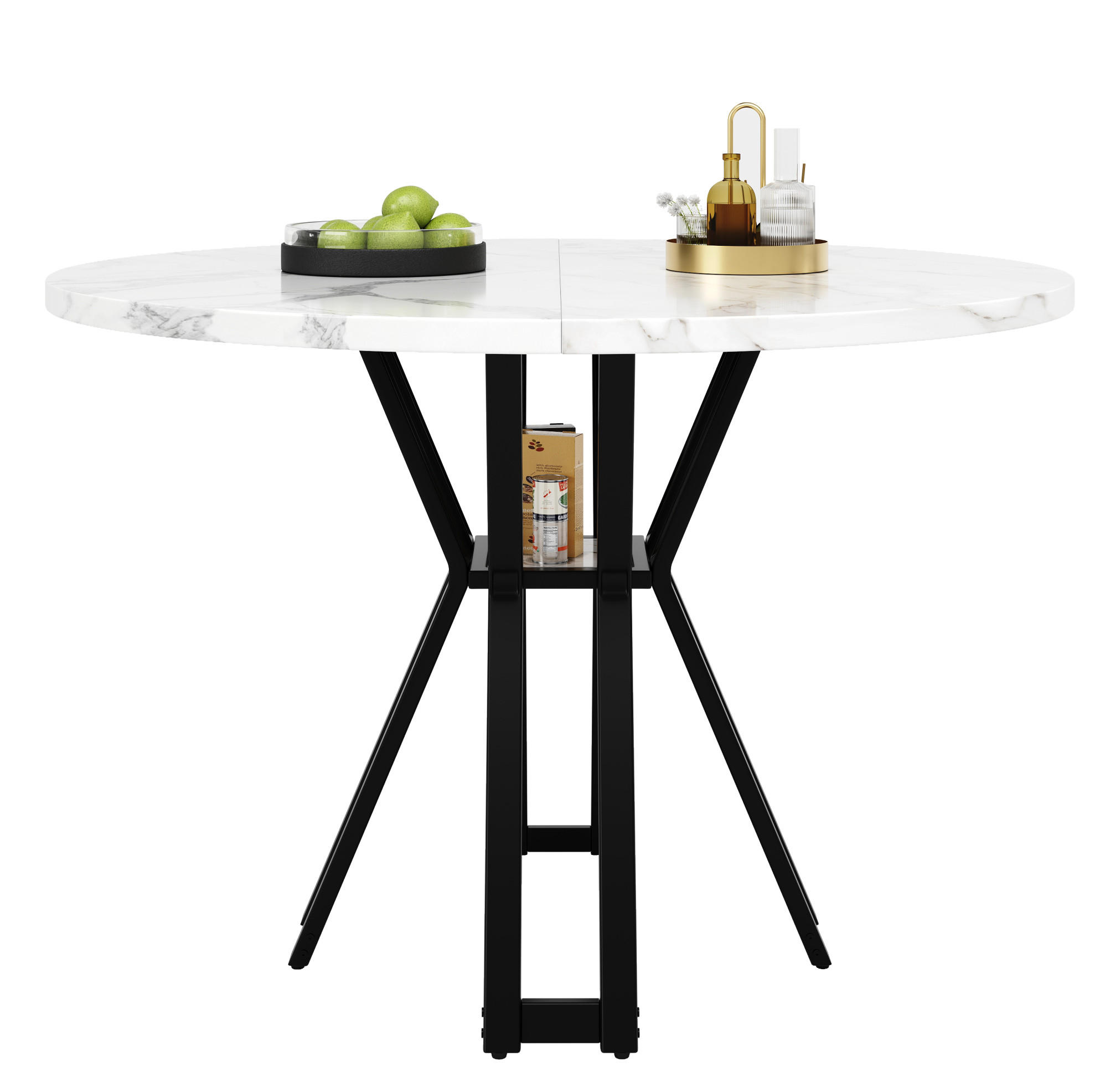 ESSTISCH 100/100/76 cm schwarz mit marmorierter MDF Tischplatte elegant - Schwarz/Weiß, Holzwerkstoff (100/100/76cm) - OKWISH