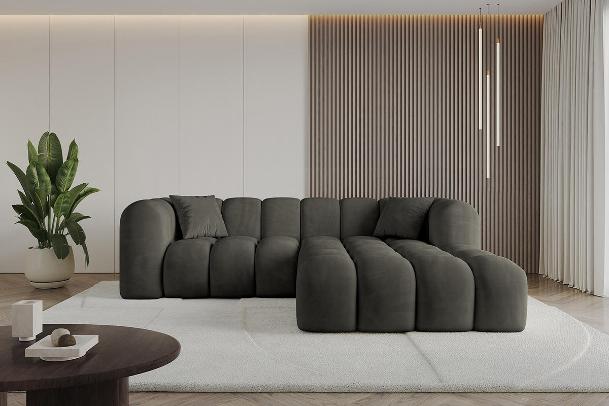 ECKSOFA Ottomane Rechts OLEA-L1 - 231x173x74 cm Schwarz - Schwarz, Holzwerkstoff/Kunststoff (231/173cm) - ALTDECOR