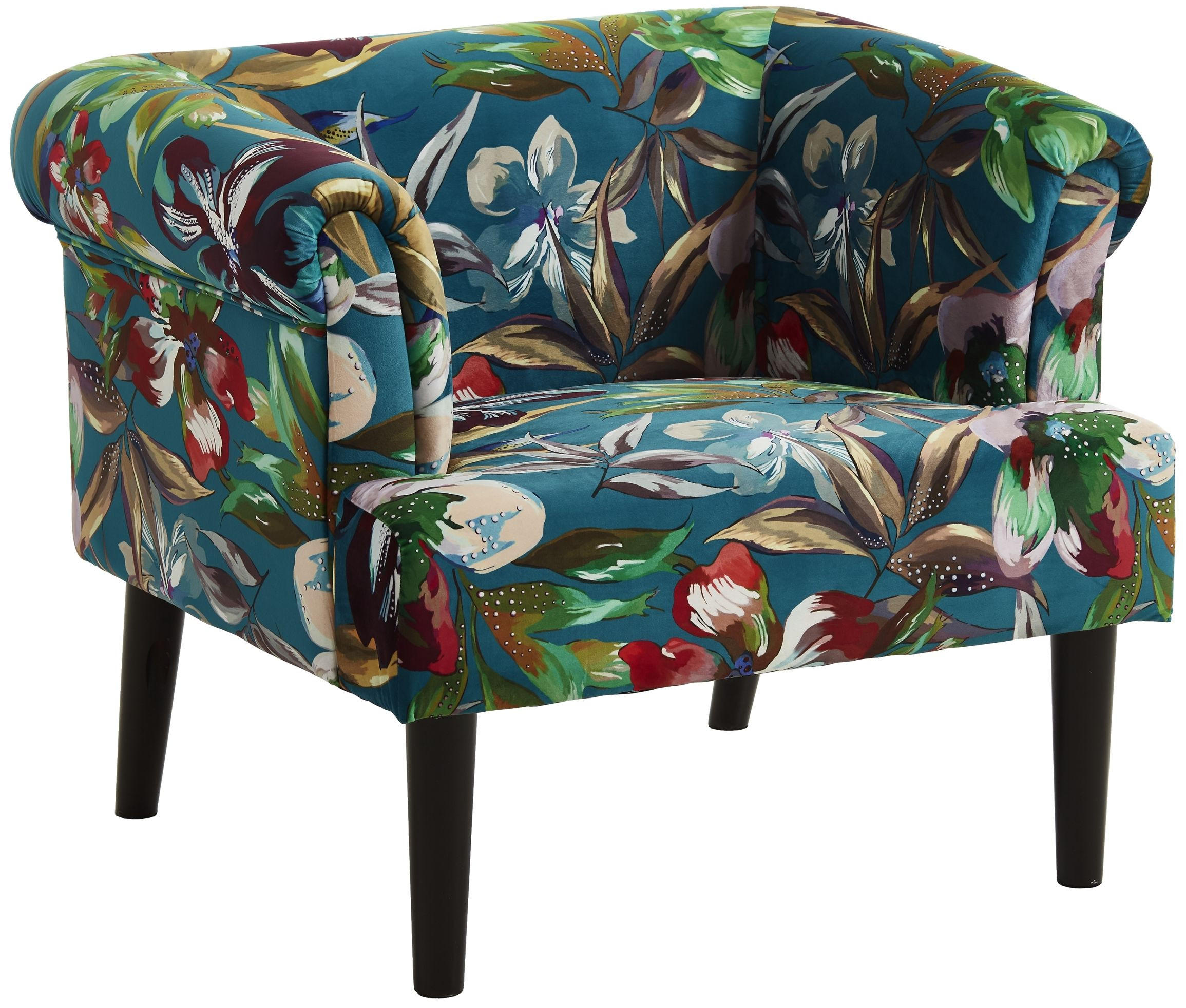 SESSEL Charlie Samt Blumenmuster Petrol - Petrol, Textil (86/70/74cm) - ATLANTIC home collection