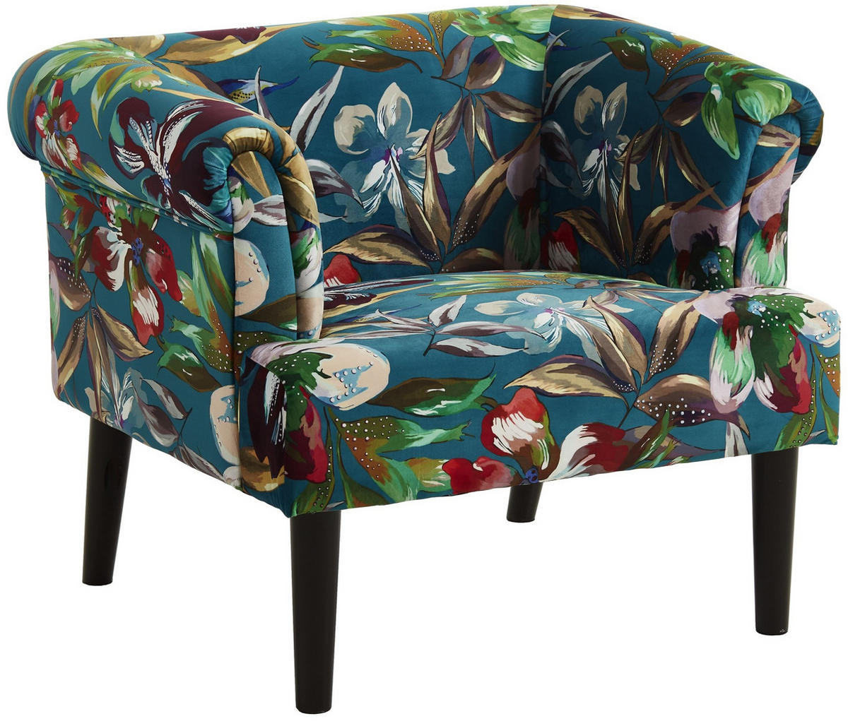 SESSEL Charlie Samt Blumenmuster Petrol - Petrol, Textil (86/70/74cm) - ATLANTIC home collection