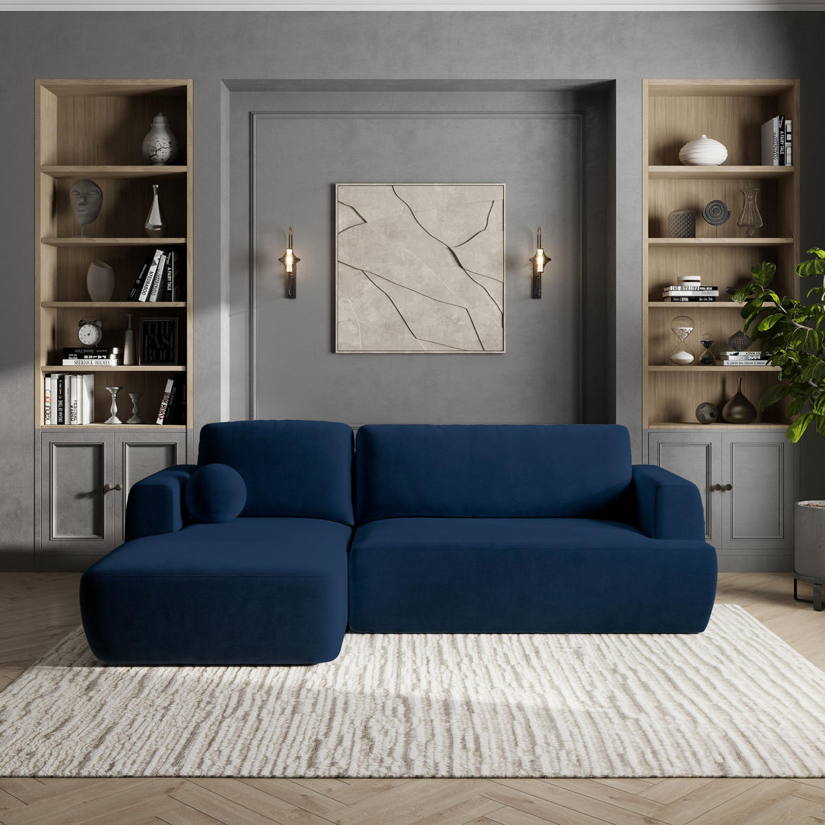 ROHOVÁ SEDAČKA SENTI modrá - modrá/černá, dřevo/textil (246/148cm) - MASSENO