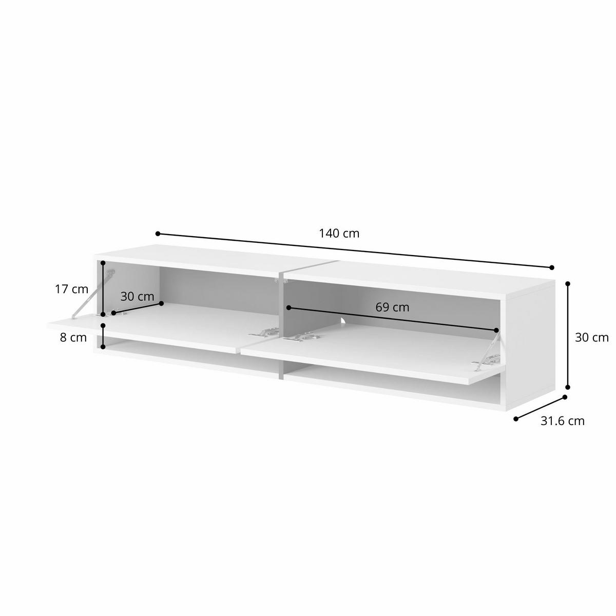 TV-SCHRANK Mirrgo weiße Marmor-Optik 140 cm - Weiß, Holzwerkstoff (140/30/31.6cm) - Selsey