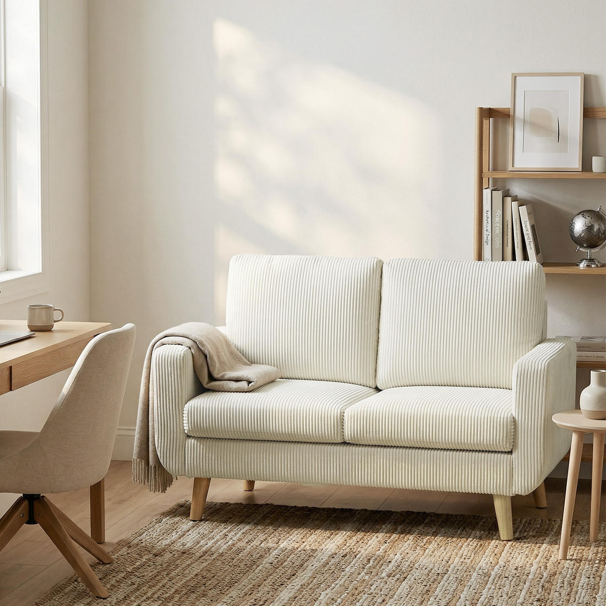 2-SITZER-SOFA DE-13516 mit Kordelsamt, Federkern Creme - Creme, Textil (74/84/134cm) - ComfortXL