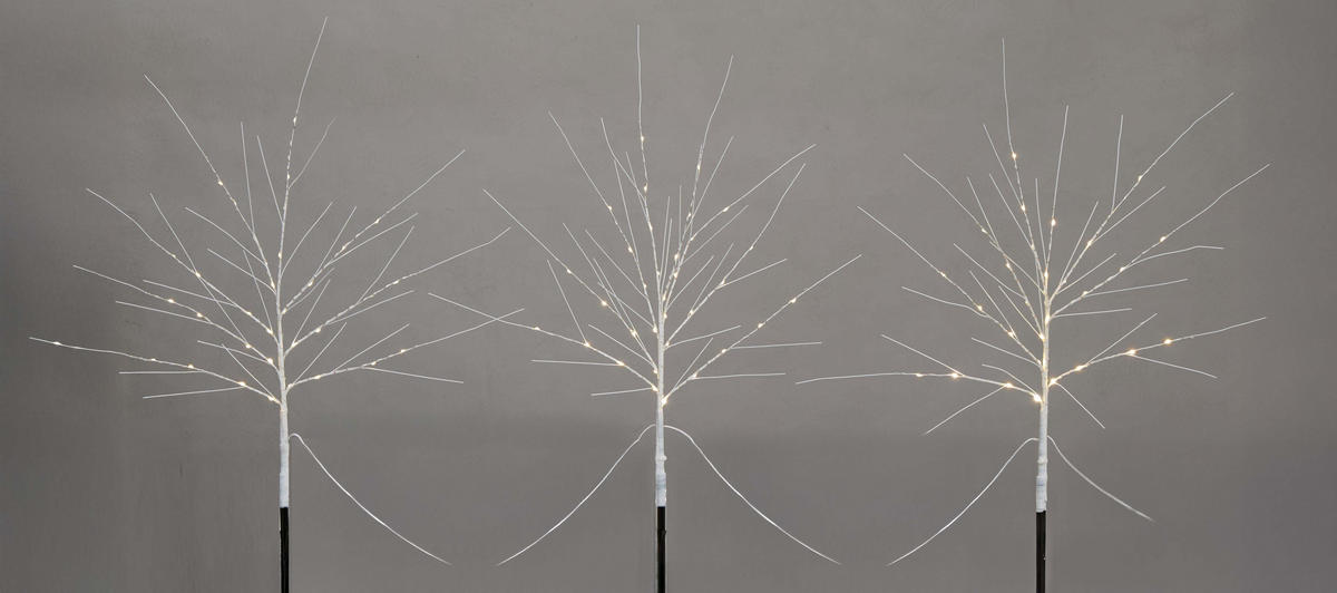 LED-STRÄUCHER Birkenoptik - 85 cm hoch mit 3x32 warmweißen LEDs, elastische Zweige und Timerfunktion für festliche Weihnachtsdeko - Weiß, Kunststoff (35/35/85cm) - Northpoint
