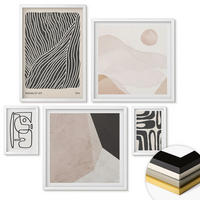 WANDBILDER 5er-Set - 50x50 cm & 20x30 cm & 40x60 cm Weißer Rahmen - Abstrakte Muster mit Linien - Weiß, Kunststoff (40/60cm) - ArtPrintCave