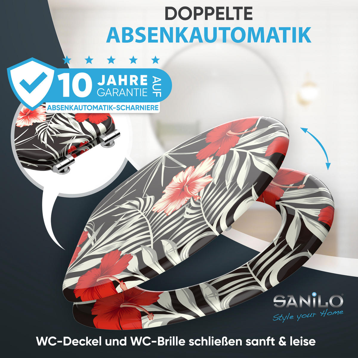 WC Sitz mit Absenkautomatik Hibisca - Schwarz, Holzwerkstoff (38/6/47cm) - Sanilo