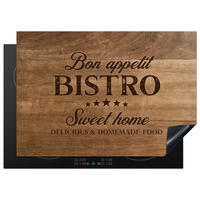 HERDABDECKPLATTE Zitat - Bistro - Guten Appetit - Süßes Zuhause - Holzmaserung 75x52 cm - Braun, Kunststoff (75/0.2/52cm) - MuchoWow