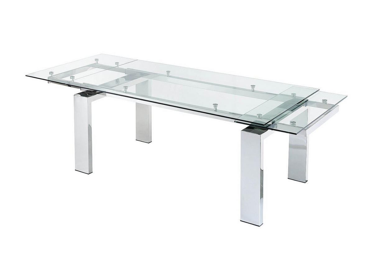ESSTISCH ausziehbar - Glas & Metall - 8-10 Personen - LUBANA - Transparent/Silberfarben, Glas (100/270/76cm) - Vente-Unique