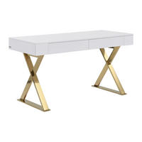 SCHREIBTISCH mit 2 Schubladen - MDF lackiert & Metall - Weiß & Goldfarben - PLEISA - Weiß, Holz (140/60/75cm) - Pascal Morabito