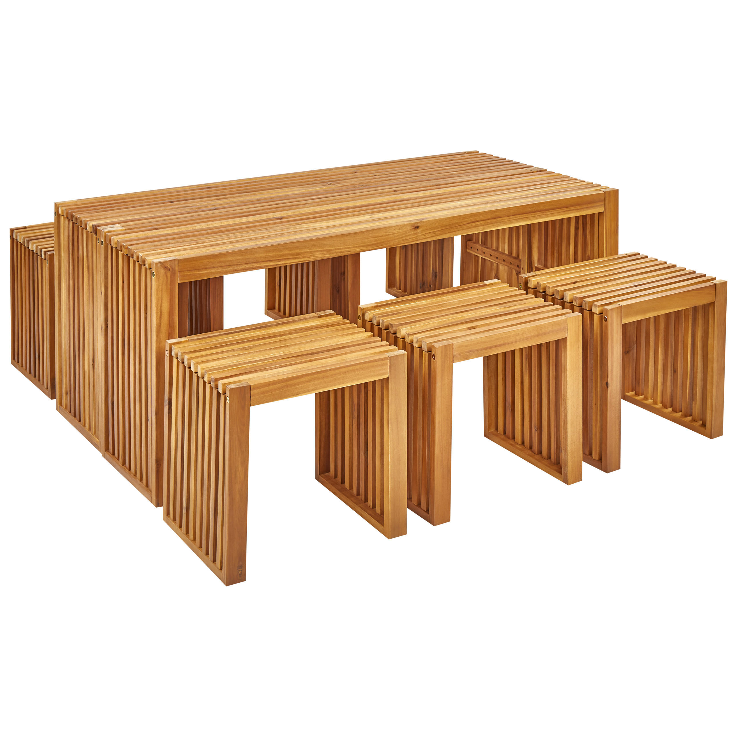 GARTENMÖBEL SET 6-Sitzer Akazienholz hellbraun 8-teilig Bellano - Hellbraun, Holz - Beliani