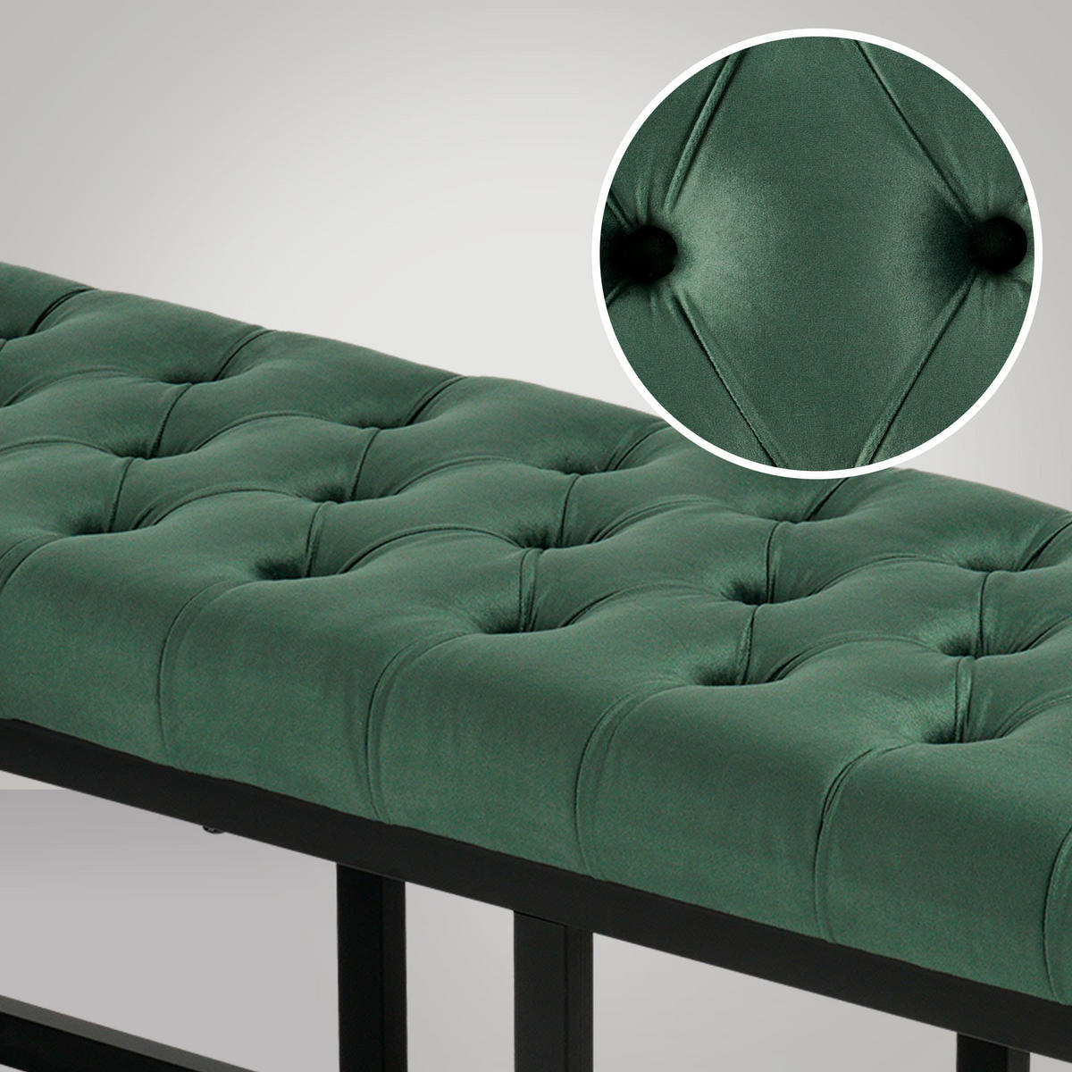 SITZBANK 150/37 cm Samt grün - Schwarz/Grün, Textil/Metall (150/42/37cm) - CLP