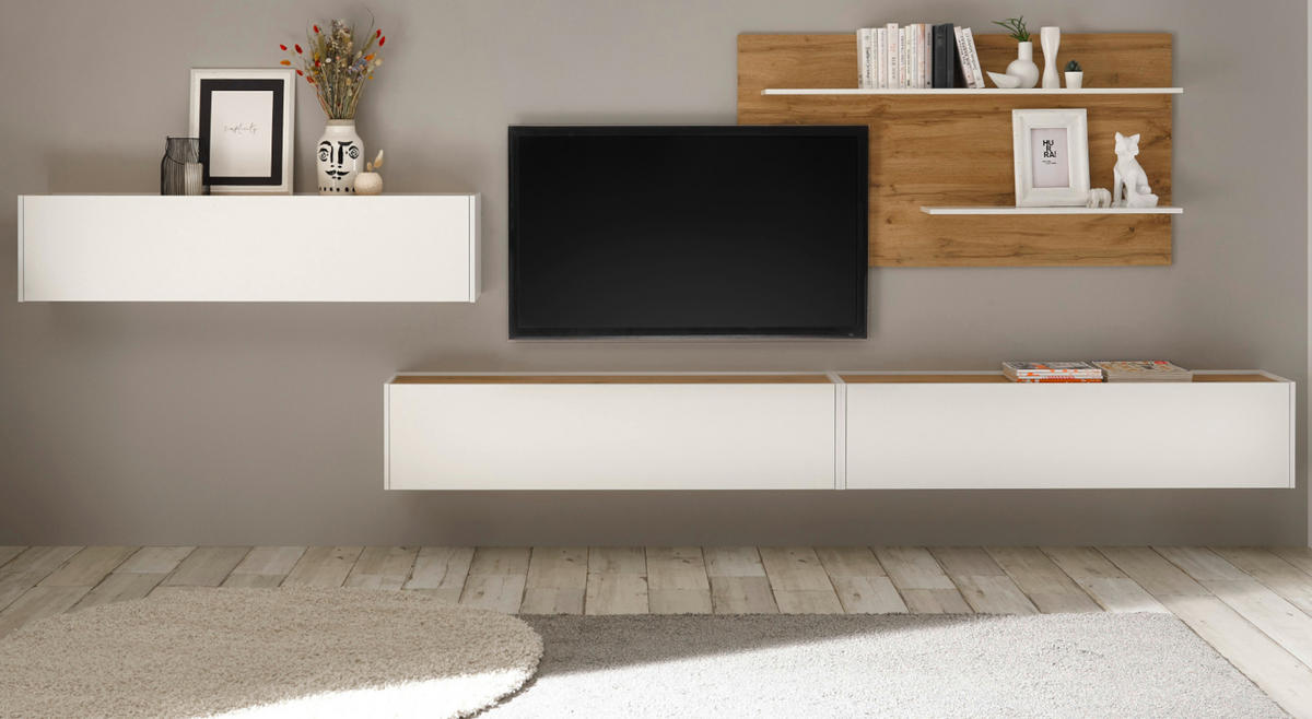 WOHNWAND 4-teilig weiß, Eiche Wotan 400 cm - Eiche Wotan/Weiß, Holz/Holzwerkstoff (400/180/30cm) - Furn.Design