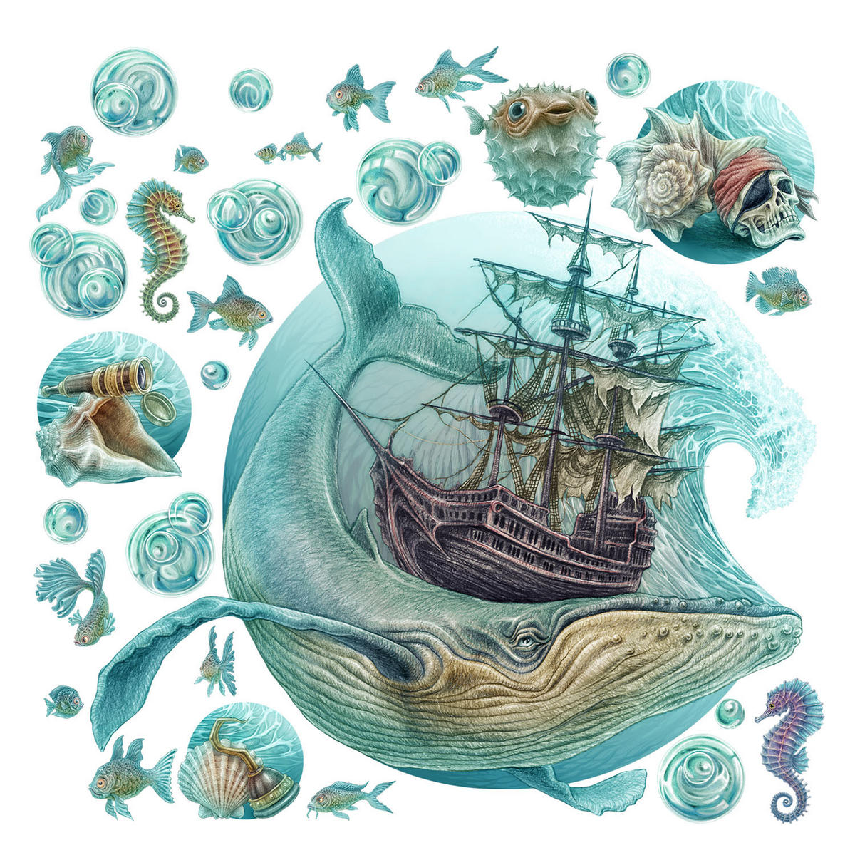 WANDAUFKLEBER 130x153cm - Seeschiff - Multicolor, Kunststoff (130/153/0.1cm) - Wallfluent