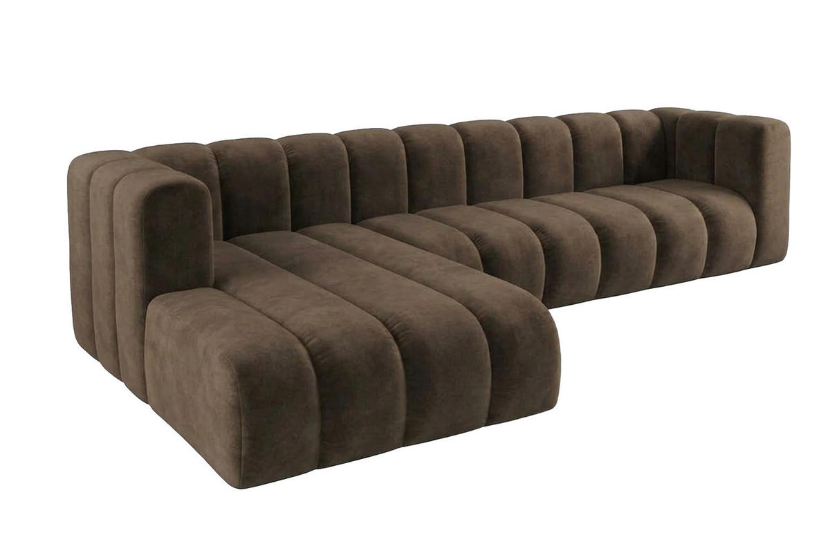 ECKSOFA Modulares In L-Form, Velvet-Stoff Riviera, Braun, Links, GRAND 318 cm - Braun, Holz (318/179cm) - Kaiser Möbel