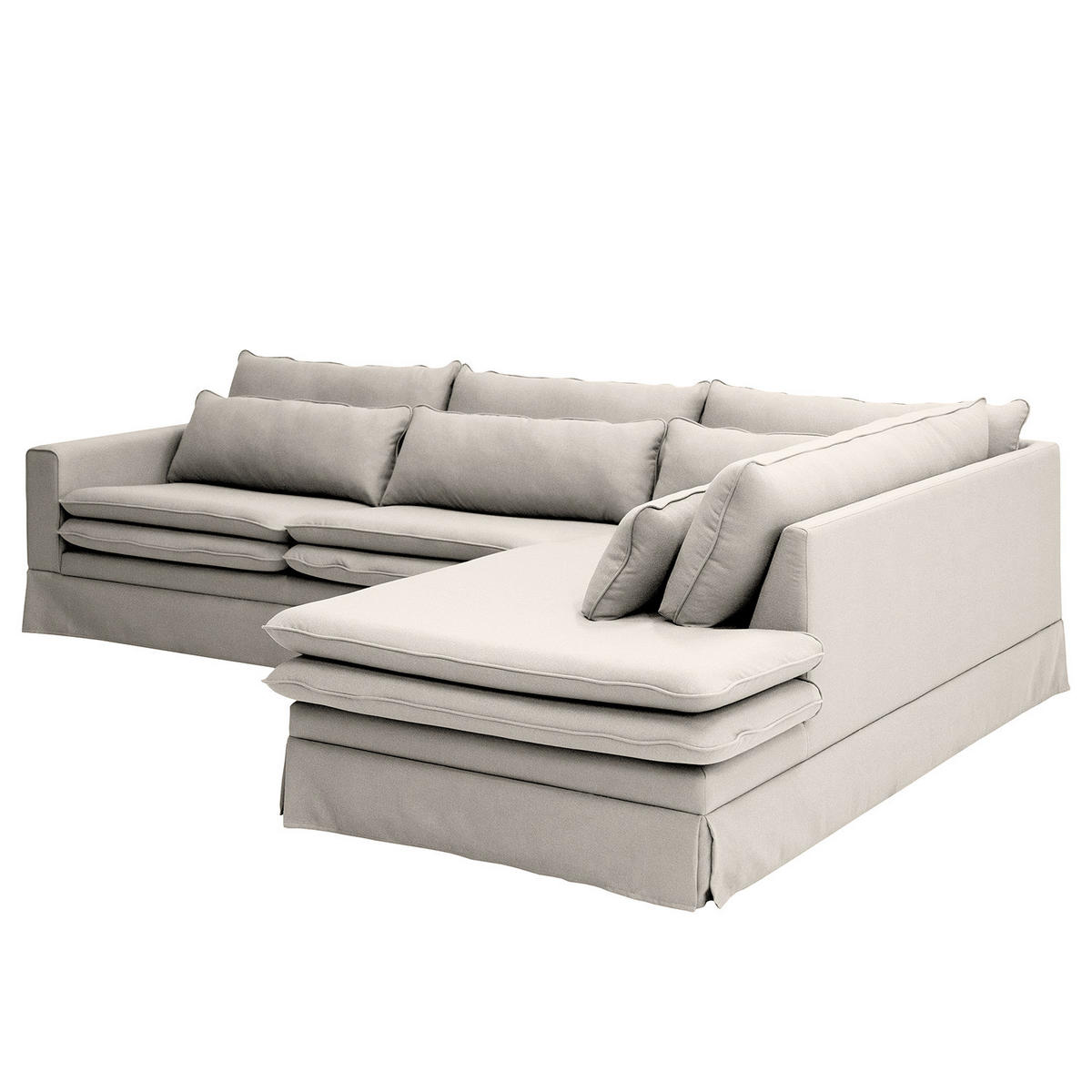 ECKSOFA mit Husse - Ottomane, Webstoff - Hellgrau/Schwarz, Kunststoff/Textil (299/222cm) - home24