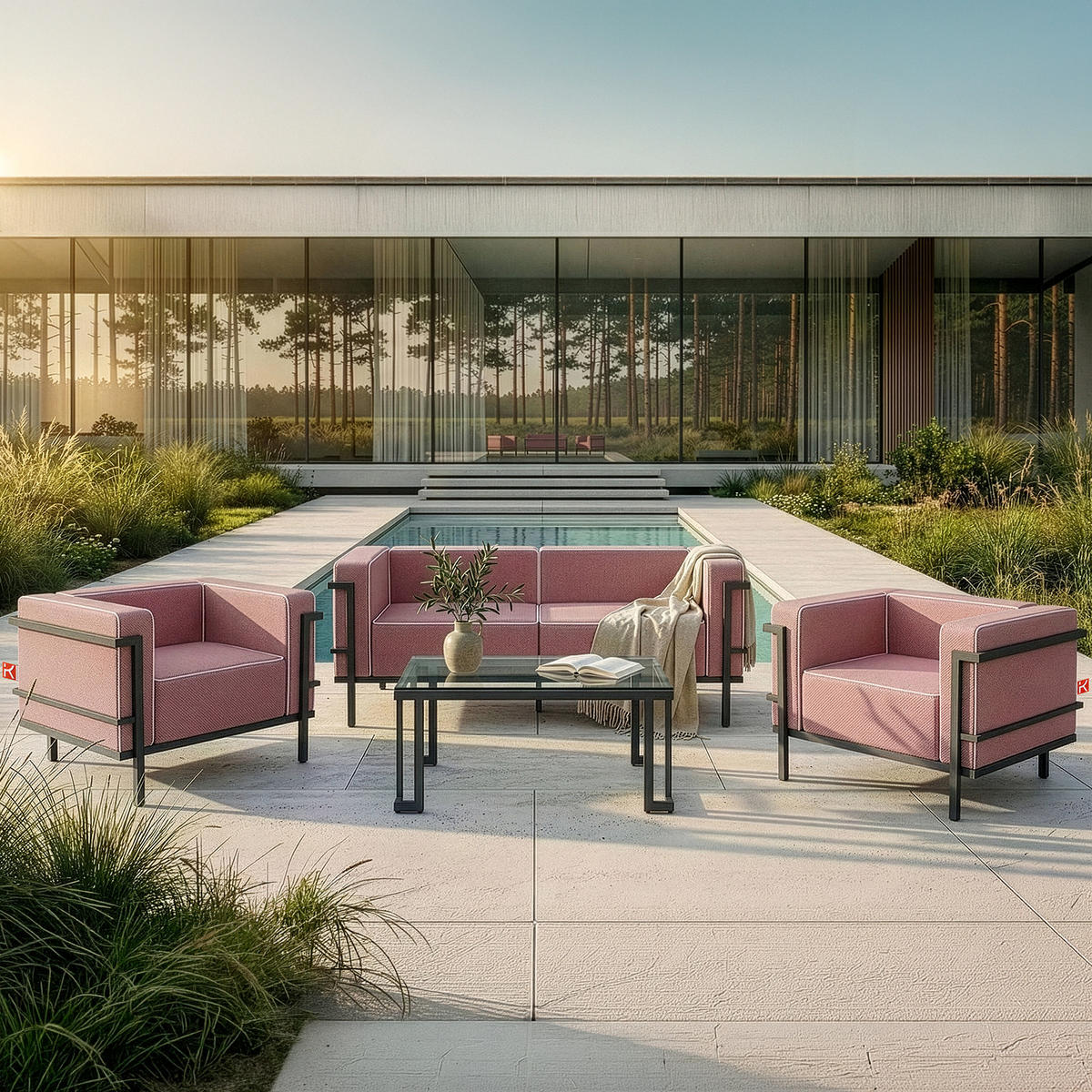 GARTENSESSEL TRIGLO Stahlgestell, Modern, Dunkelgrau - Dunkelgrau/Rot, Textil/Metall (99/70/69cm) - KONSIMO®