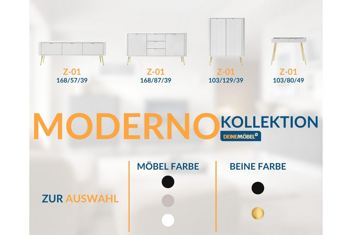 TV-LOWBOARD MODERNO 168/56/39 in Weiß/Gold - Goldfarben/Weiß, Holzwerkstoff (168/56/39cm) - Deine Möbel 24