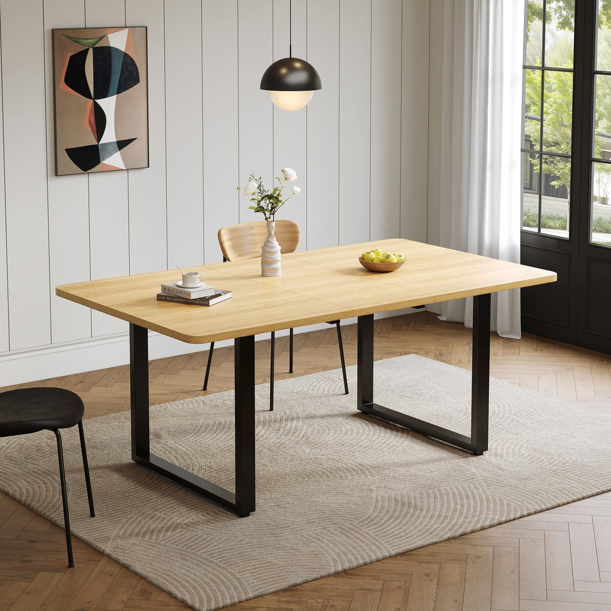 ESSTISCH 140/180/220 x 80 cm in Eichefarben, ausziehbar mit Metallbeinen - Eichefarben, Holzwerkstoff (220/90/75cm) - Flora Grace