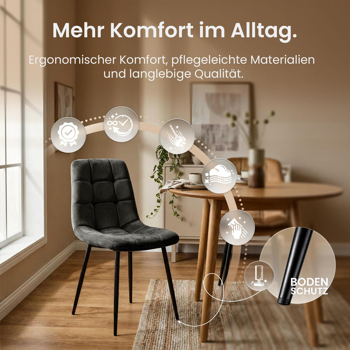 STUHL Samt Dunkelgrau - Dunkelgrau/Schwarz, Textil/Metall (45/84/55cm) - CLP