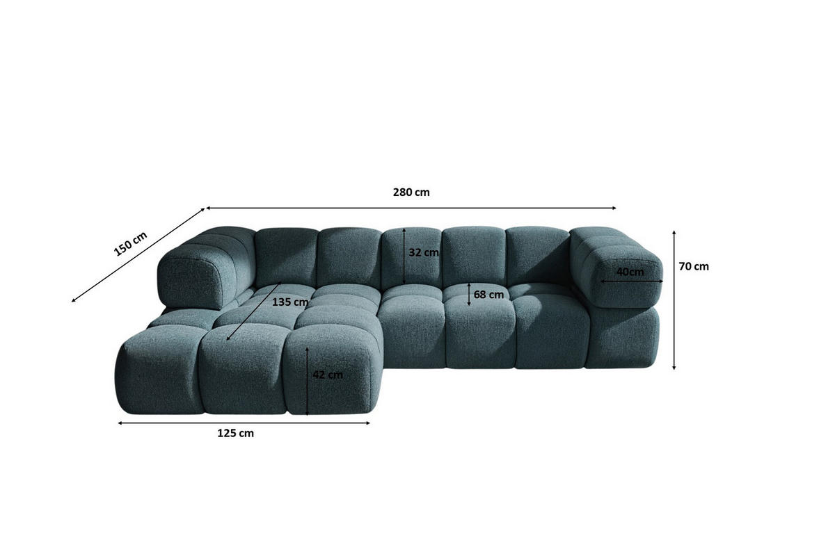 ECKSOFA L-Form Averro, stoff Puente, Petrol, Links - Grün, Holz (280/150cm) - Kaiser Möbel