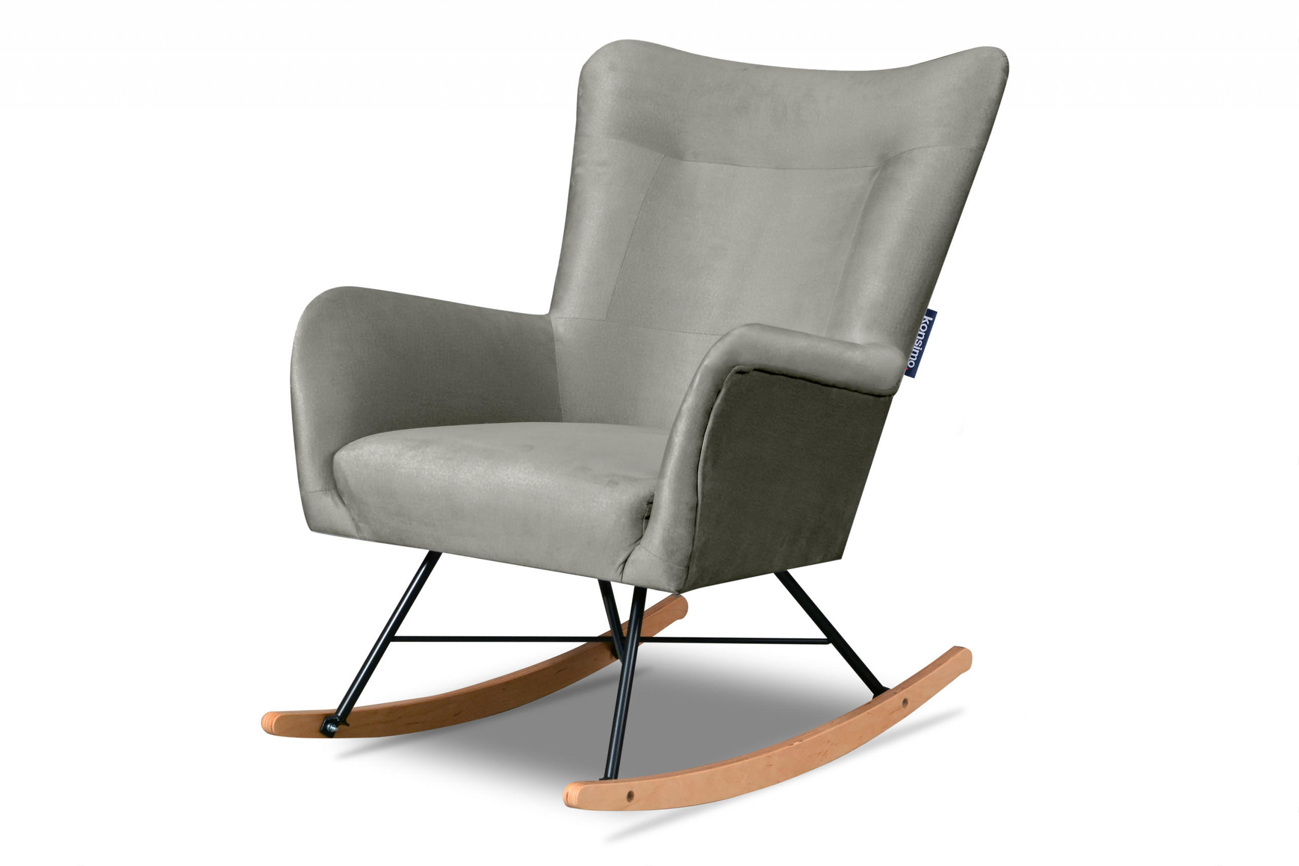 SCHAUKELSESSEL ADDUCTI pflegeleichter Veloursstoff, Grau - Eichefarben/Grau, Holz/Textil (75/94/112cm) - KONSIMO®
