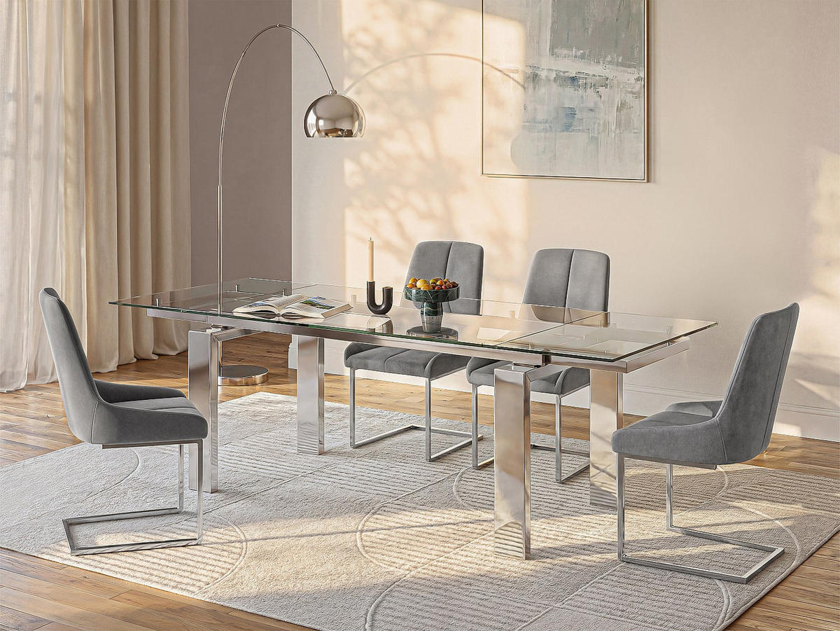 ESSTISCH - 8 Personen, 10 Personen - Glas - Transparent, Silberfarben - LUBANA - Transparent/Silberfarben, Glas (100/180/76cm) - Vente-Unique