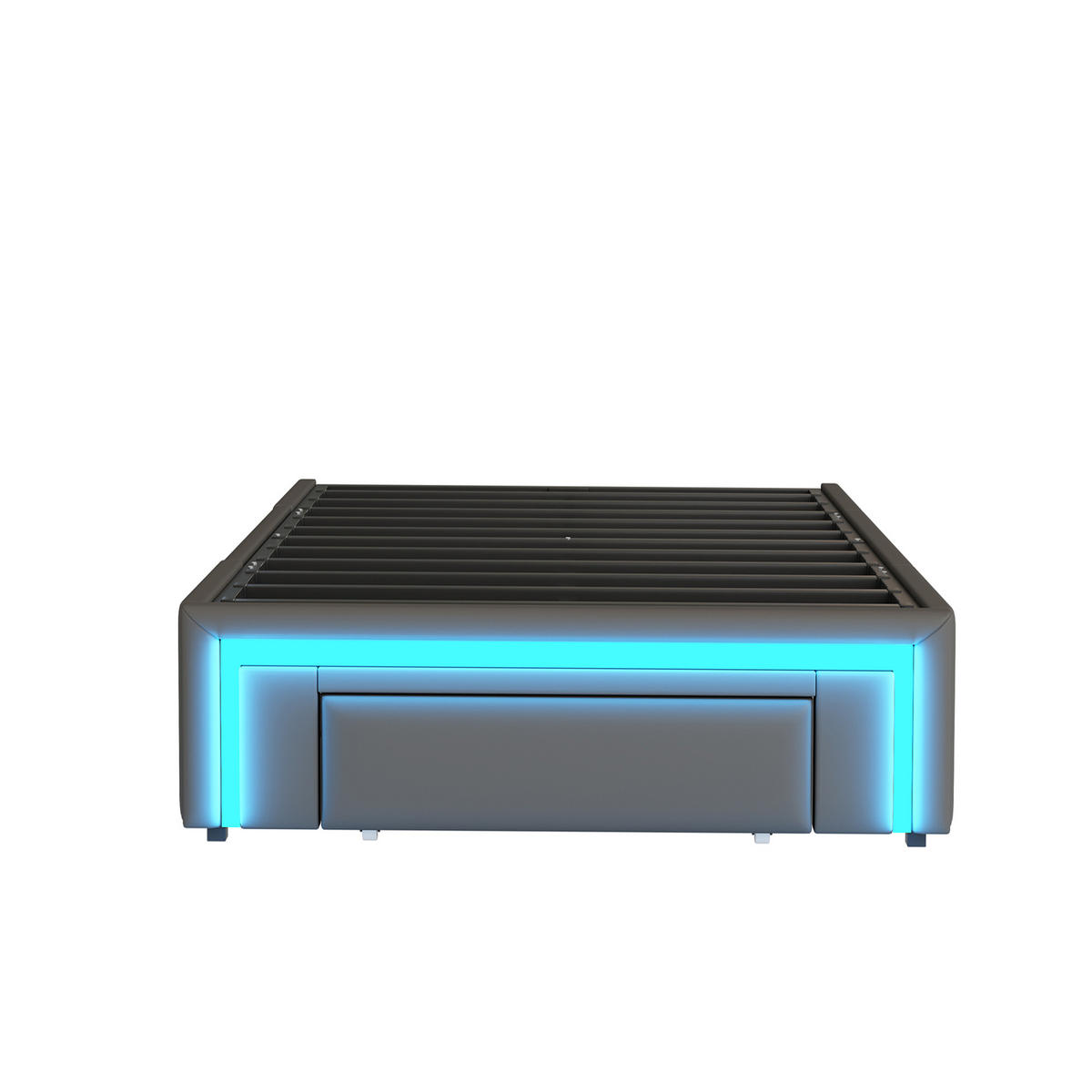 BETT 90x200 cm LED Schubladen grau - Grau, Textil (90/200cm) - LEBENLANG