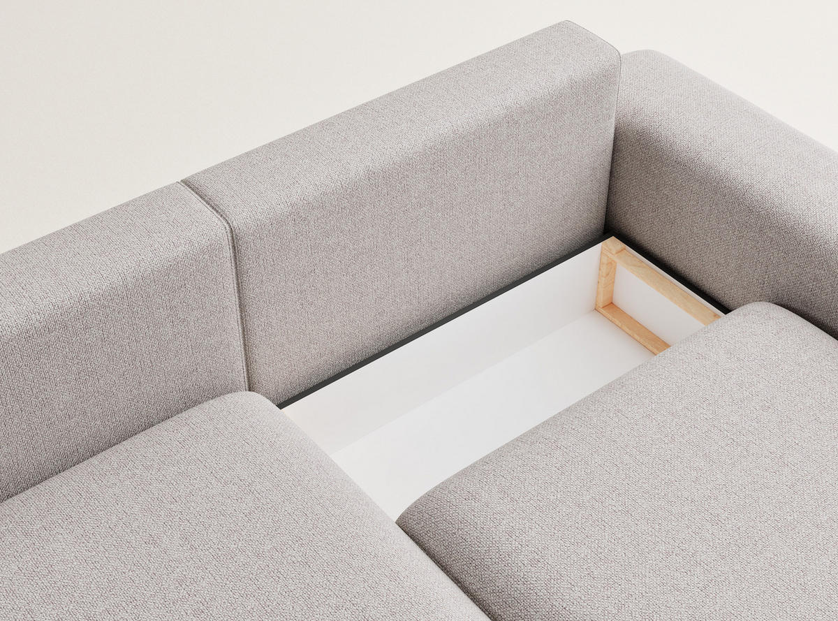 ECKSOFA MIT SCHLAFFUNKTION Solo Beige Webstoff - Beige/Schwarz, Holz/Holzwerkstoff (255/168cm) - Maison de Reve