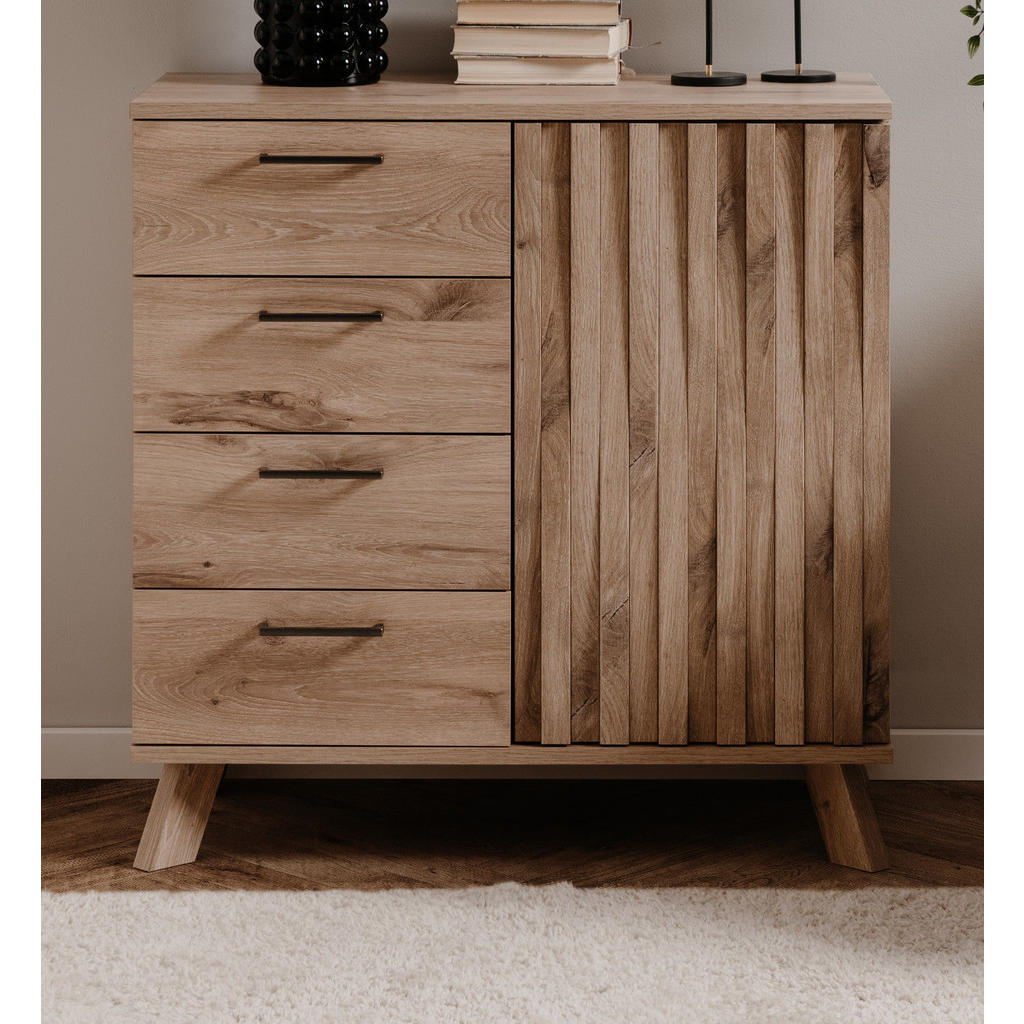 Thumbnail - Furn.Design Kommode, Eiche, Metall, Nachbildung,Eiche, Uni, Holz Optik, 1 Fächer, 4 Schubladen, eckig, 84x85x40 cm, Wohn...