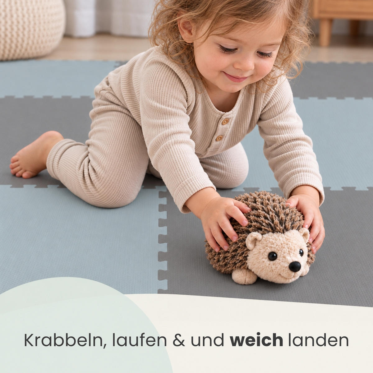 SPIELMATTE mit Rand - 8er Set - 50x50 cm - Beige und Grau - Grau, Kunststoff (50/50cm) - Littletom