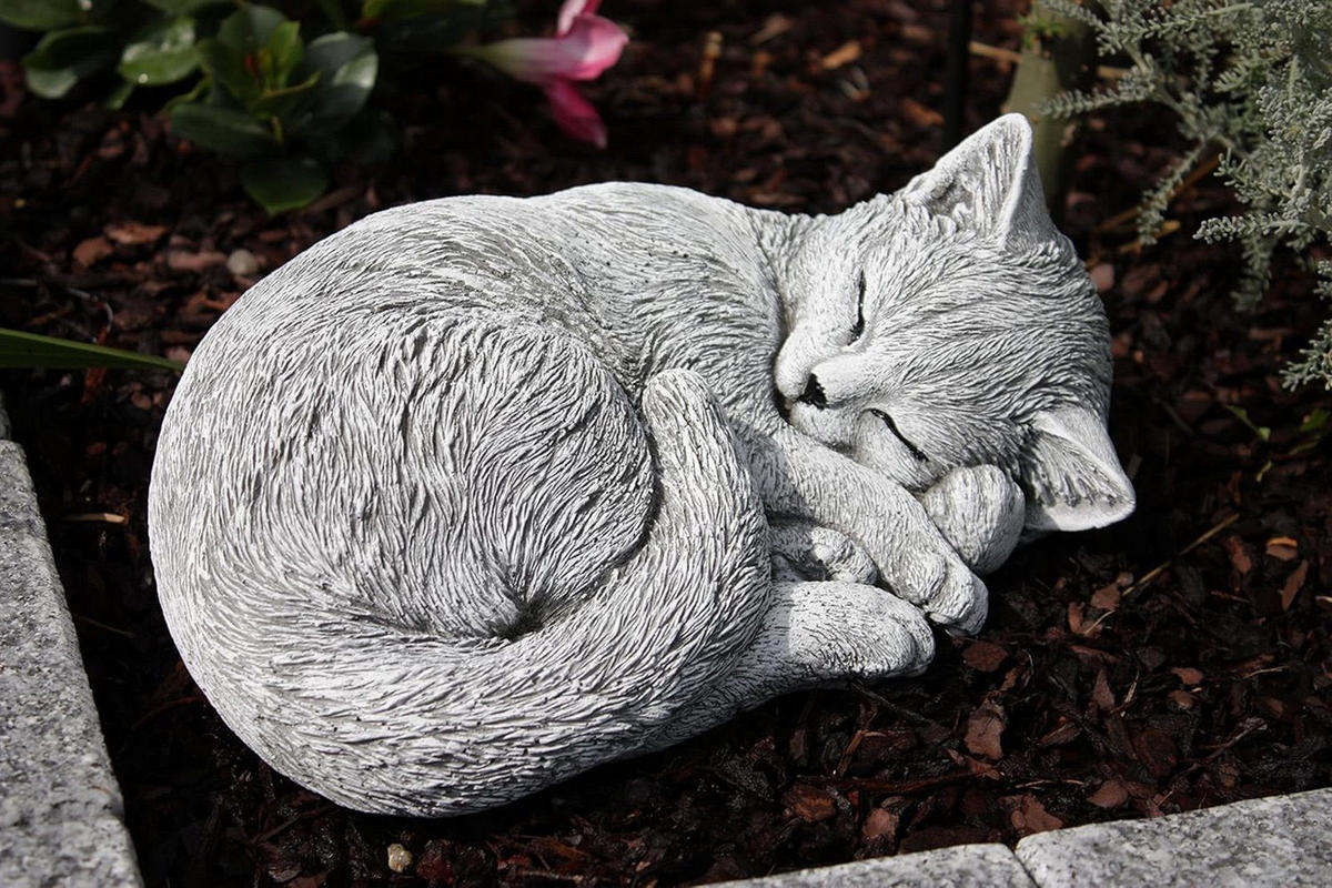 STEINFIGUR Katze schlafend eingerollt, frostfest, Steinguss, massiv - Grau, Stein (26/11/14cm) - stoneandstyle