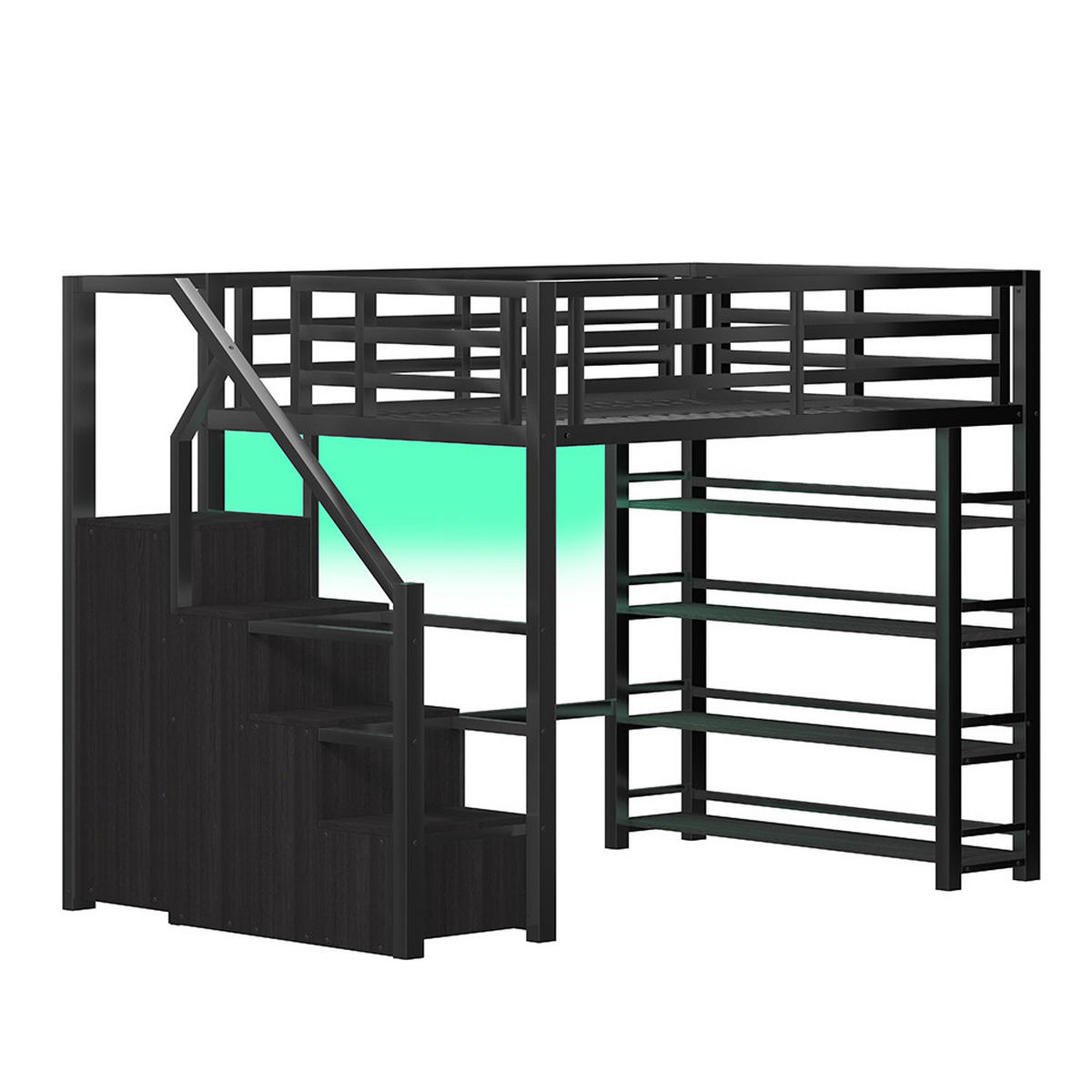 HOCHBETT 140X200 cm mit Ablagefächernund und LED-Beleuchtung, Schwarz - Schwarz, Metall (140/200cm) - KOMHTOM