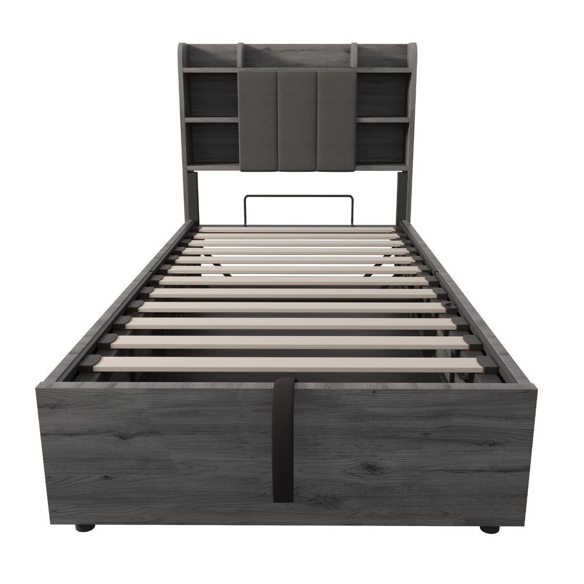 JUGENDBETT 90/200 cm in Grau mit Bettkasten, USB und Type-C - Grau, Holz/Holzwerkstoff (90/200cm) - WISHDOR