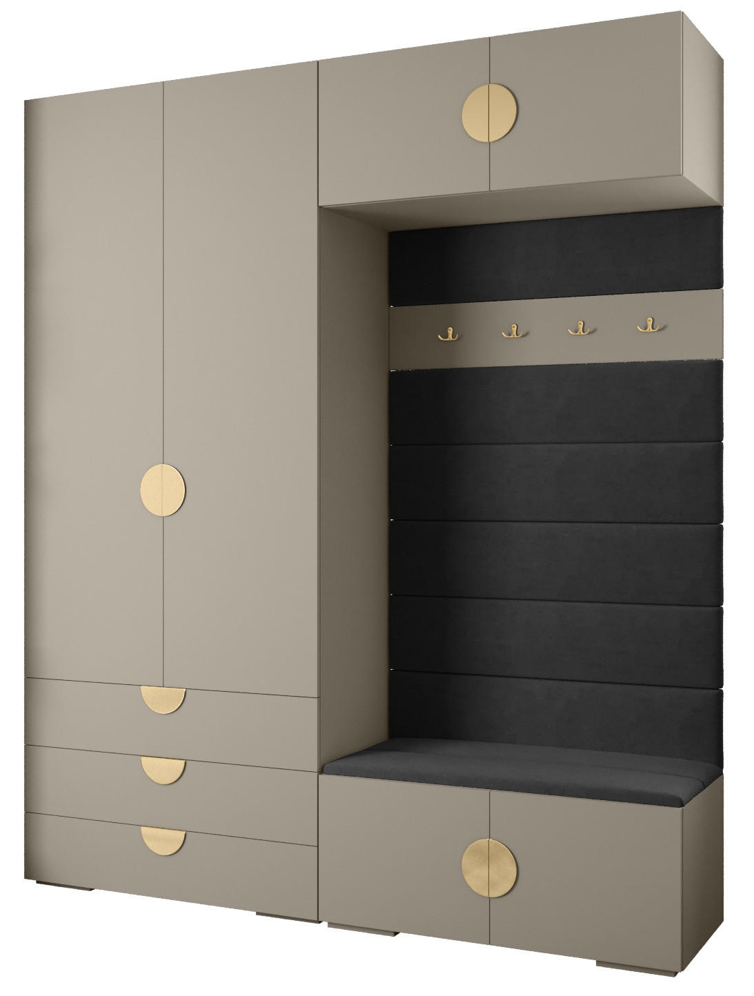 Abiks Möbel Garderoben-Set Kaschmir, Schwarz, Gold 200x236.7x47 cm