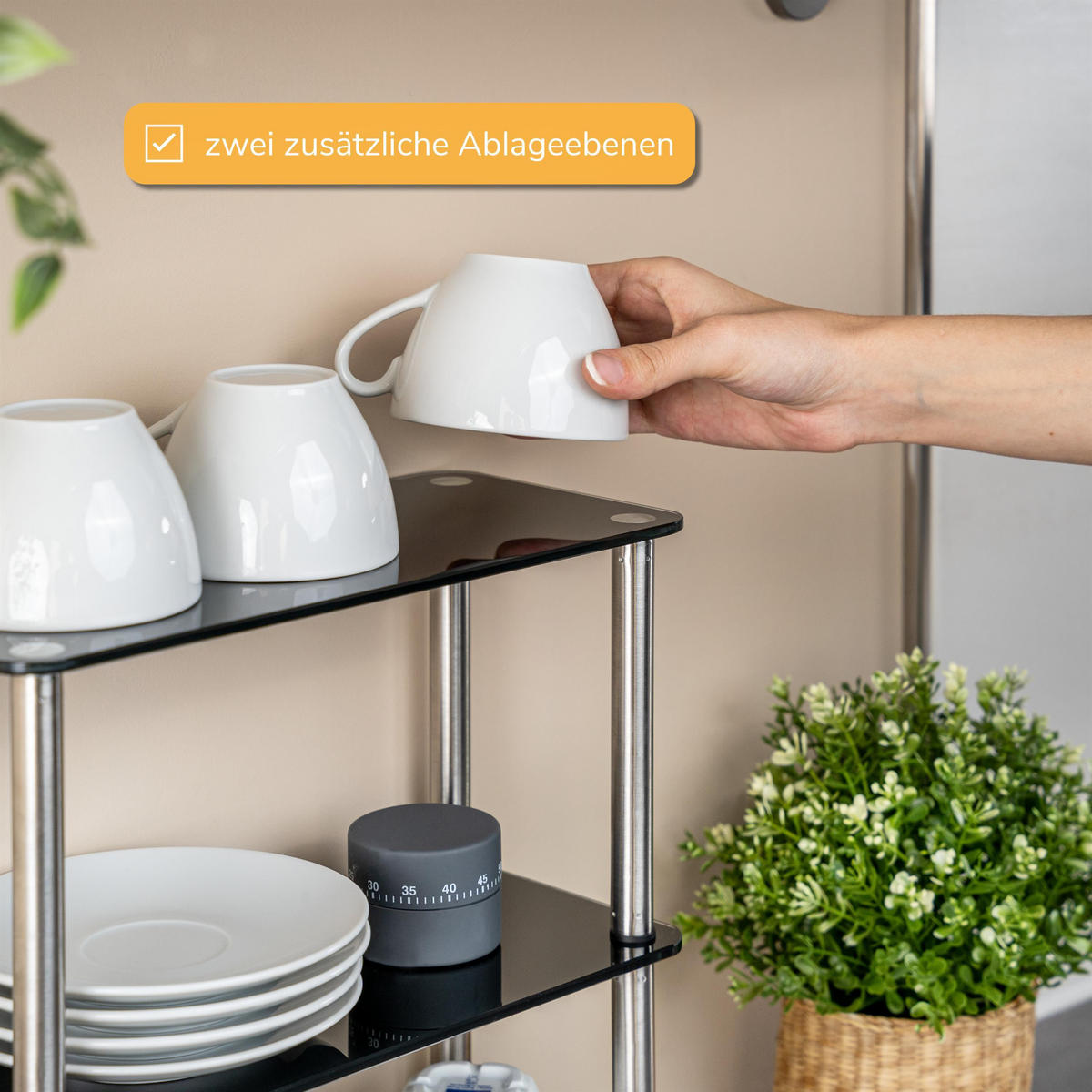 GLAS-KÜCHENREGAL schwarz - Schwarz, Glas (32/33/14cm) - bremermann