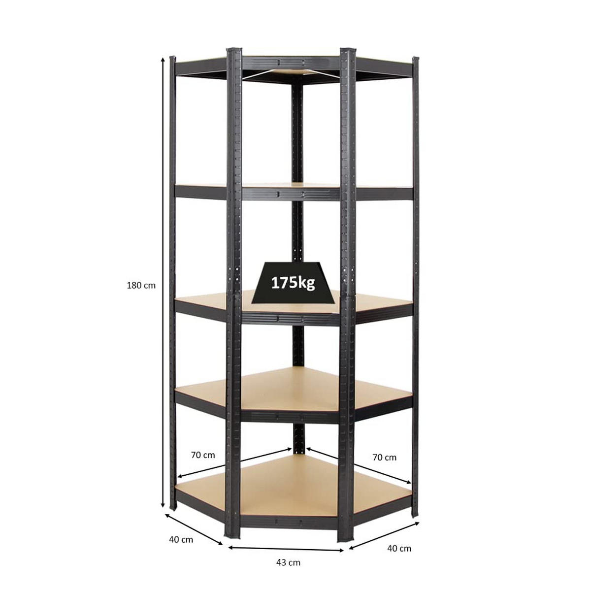 ECKREGAL Ragnar 180x70x40 cm Fachlast 175 kg Schwarz - Schwarz, Metall (70/180/40cm) - PROREGAL