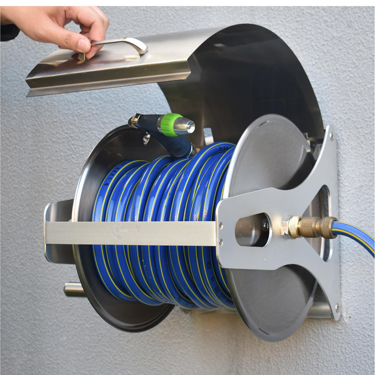 SCHLAUCHTROMMEL - Silberfarben, Metall (40/31/36cm) - Relaxdays