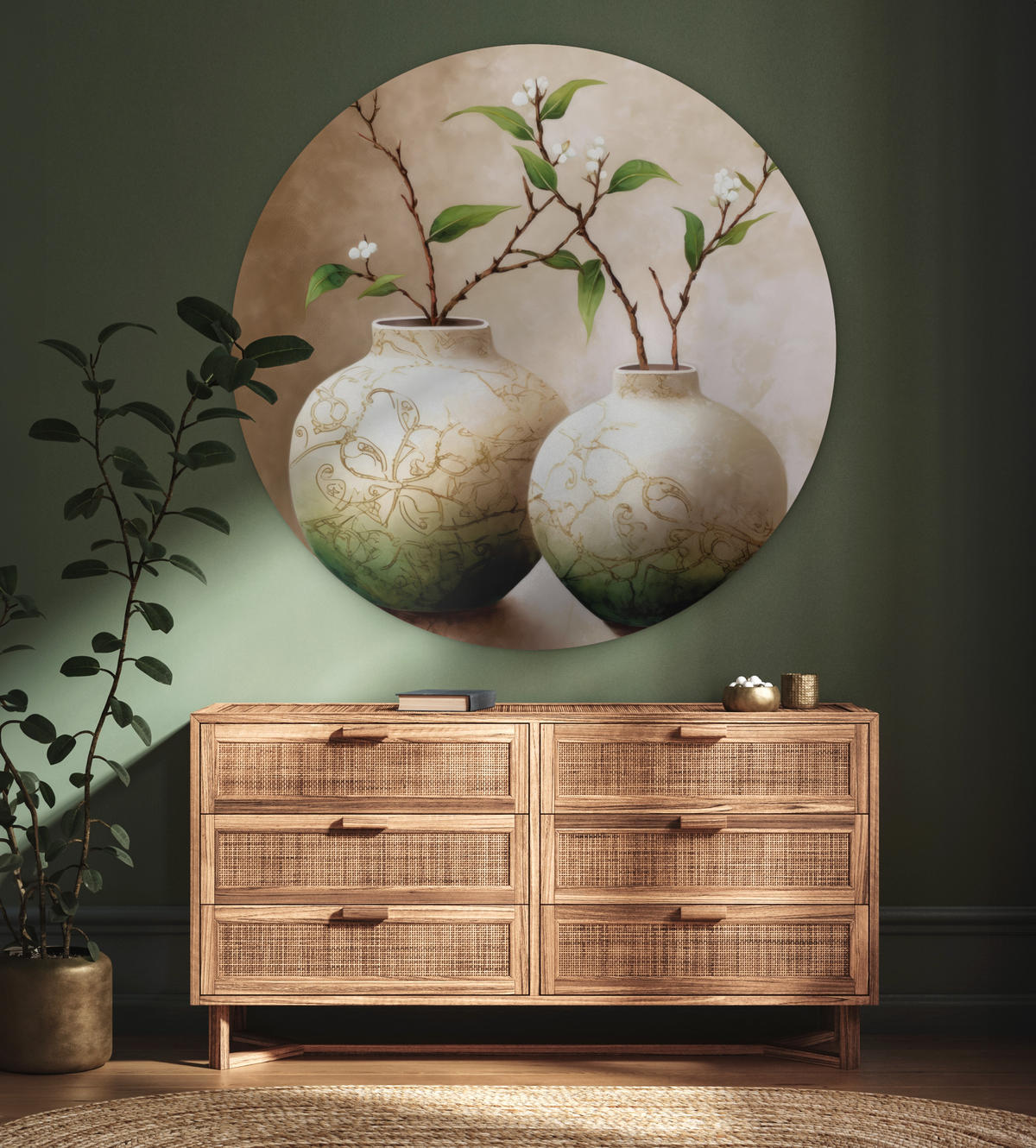 WANDBILD Blumen - Vase - Weiß - Botanisch - Beige 140x140 cm - Ecru, Kunststoff (140/140cm) - MuchoWow