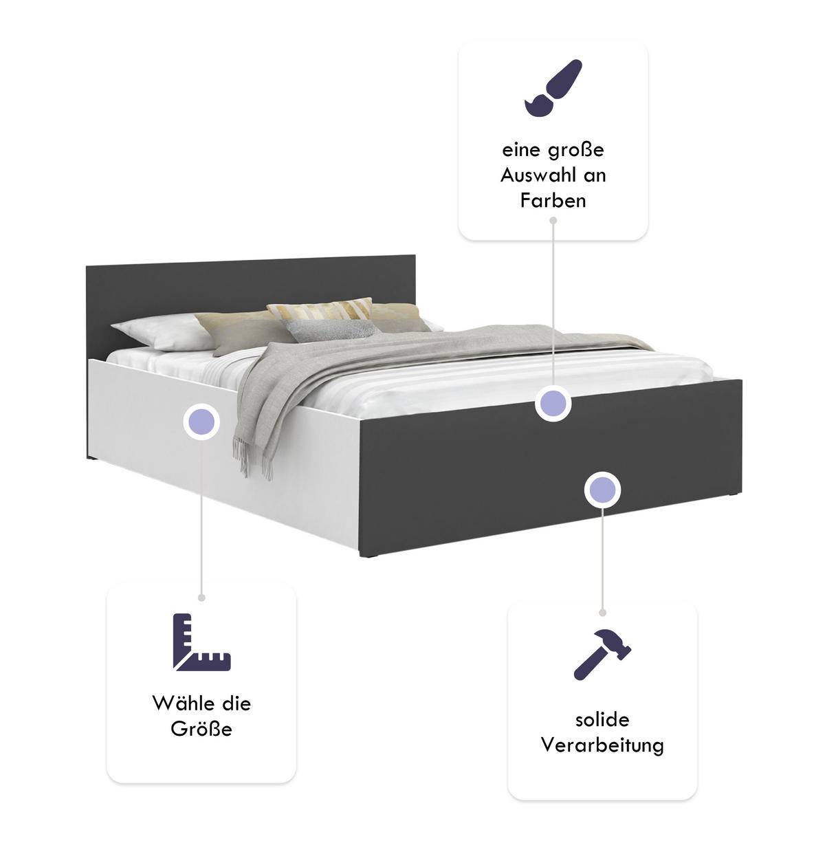 DOPPELBETT Sydney LUX 160x200 cm, Grau/weiß - Weiß/Grau, Textil (160/200cm) - Fedve