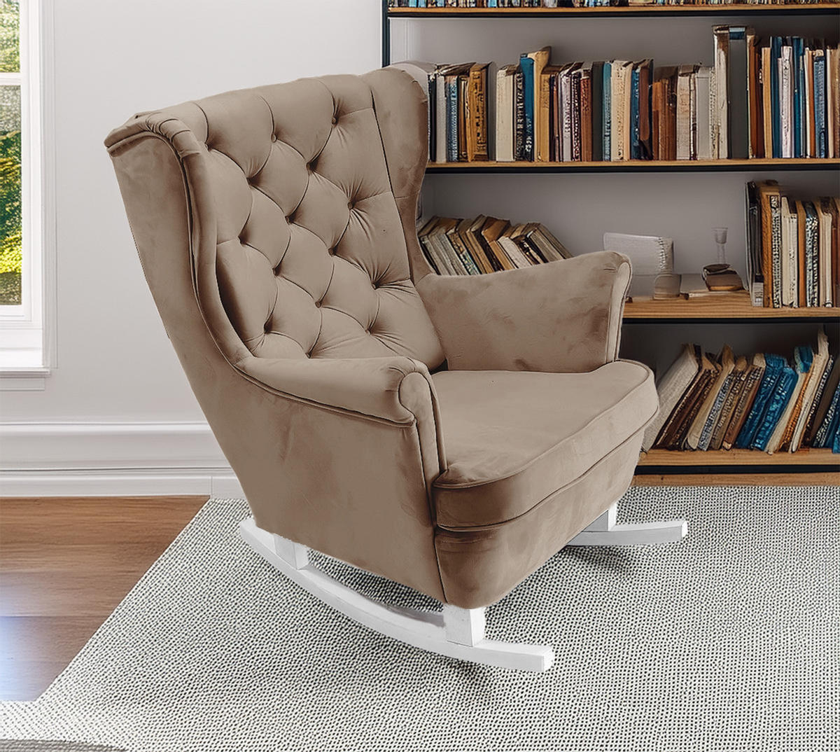 SCHAUKELSESSEL mit gepolstertem Sitz und Armlehnen, 102x81x95 cm, Braun_29813 - Graubraun/Weiß, Holz/Textil (81/102/95cm) - DomoHome