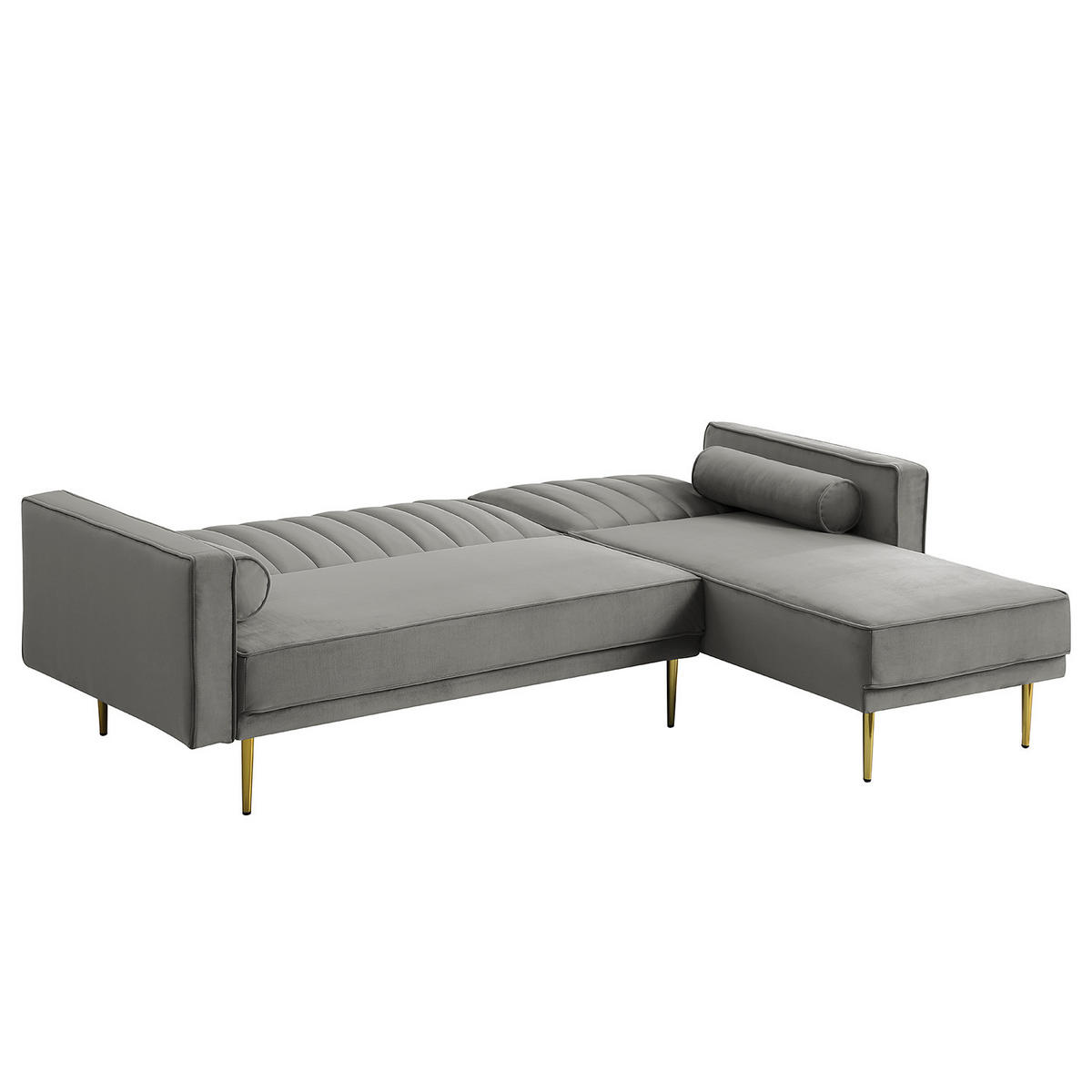 ECKSOFA mit Schlaffunktion - Dunkelgrau/Goldfarben, Textil/Metall (223/144cm) - home24
